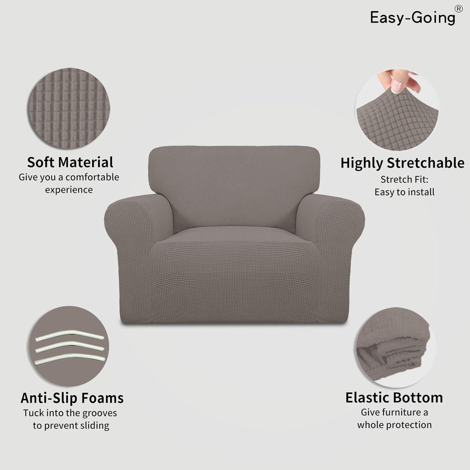 image:imageEasyGoing Stretch Sofa Slipcover 1Piece Sofa Cover Furniture Protector Couch Soft with Elastic Bottom for Kids Polyester Spandex Jacquard Fabric Small Checks Sofa Dark GrayTaupe