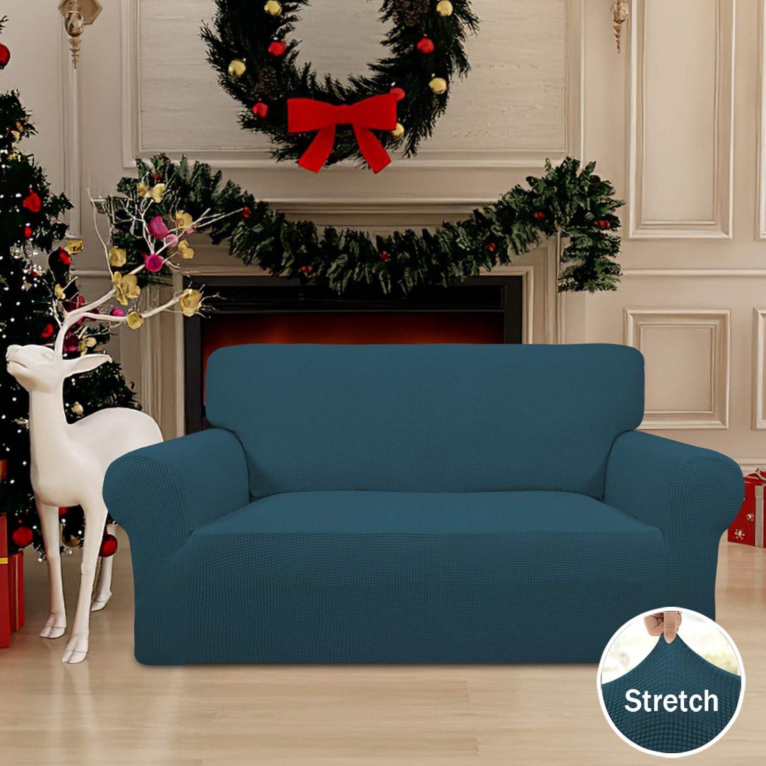 image:imageEasyGoing Stretch Sofa Slipcover 1Piece Sofa Cover Furniture Protector Couch Soft with Elastic Bottom for Kids Polyester Spandex Jacquard Fabric Small Checks Sofa Dark GrayDeep Teal