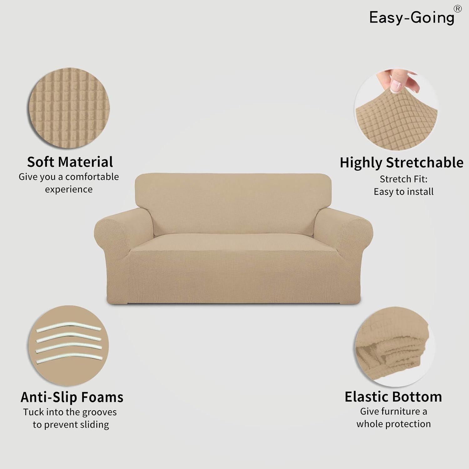 image:imageEasyGoing Stretch Sofa Slipcover 1Piece Sofa Cover Furniture Protector Couch Soft with Elastic Bottom for Kids Polyester Spandex Jacquard Fabric Small Checks Sofa Dark GraySand