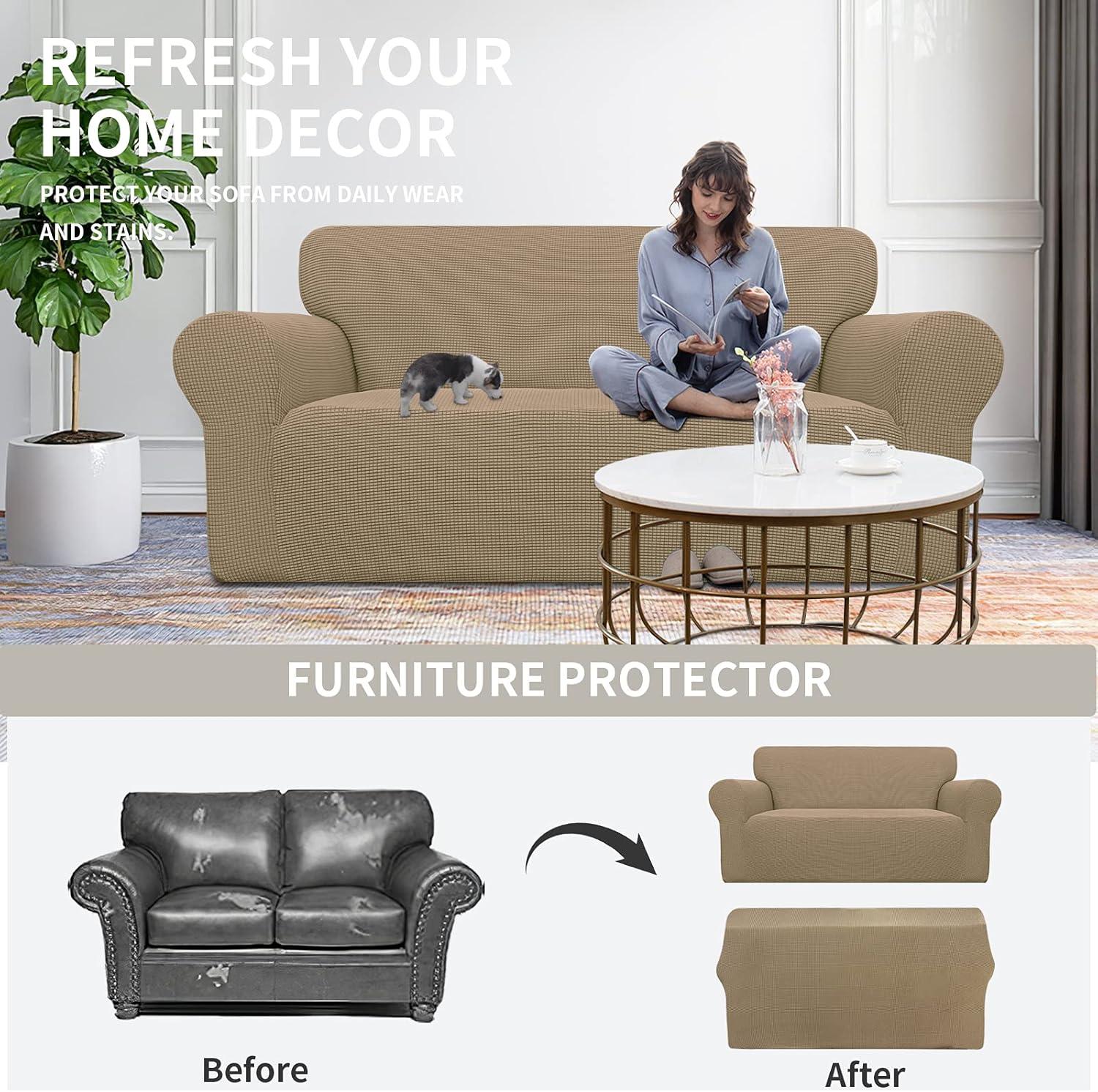 image:imageEasyGoing Stretch Sofa Slipcover 1Piece Sofa Cover Furniture Protector Couch Soft with Elastic Bottom for Kids Polyester Spandex Jacquard Fabric Small Checks Sofa Dark GrayTan