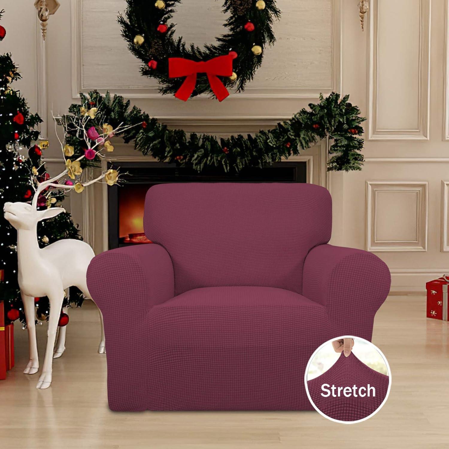 image:imageEasyGoing Stretch Sofa Slipcover 1Piece Sofa Cover Furniture Protector Couch Soft with Elastic Bottom for Kids Polyester Spandex Jacquard Fabric Small Checks Sofa Dark GrayAsh Rose