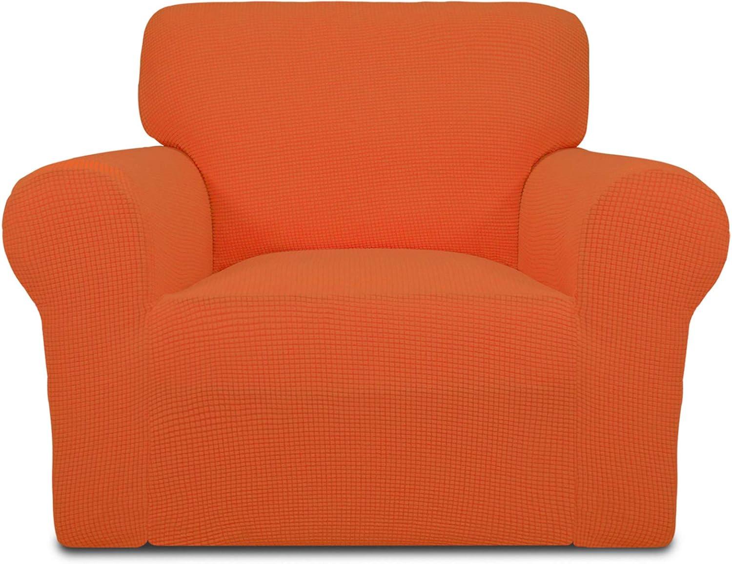 image:imageEasyGoing Stretch Sofa Slipcover 1Piece Sofa Cover Furniture Protector Couch Soft with Elastic Bottom for Kids Polyester Spandex Jacquard Fabric Small Checks Sofa Dark GrayOrange