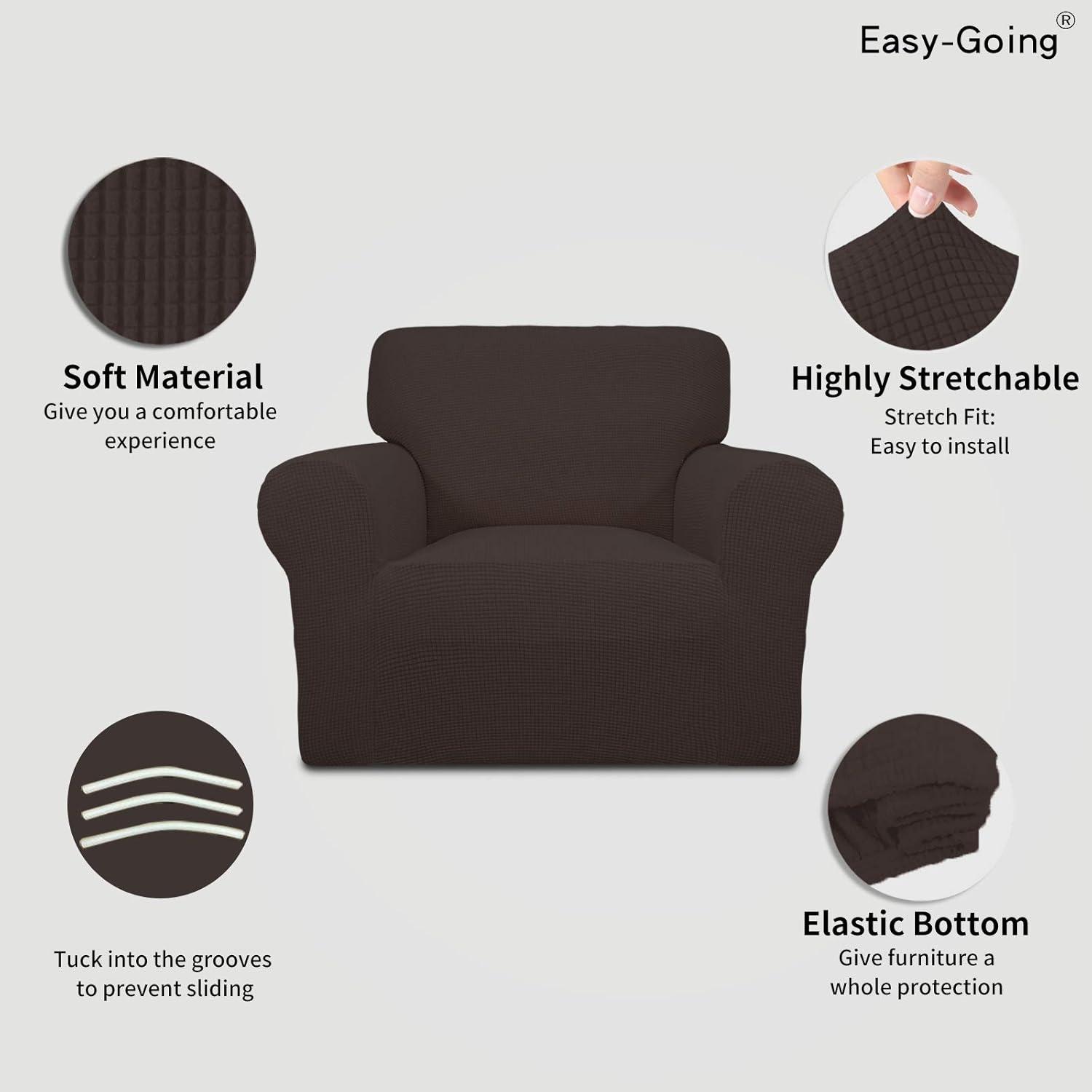 image:imageEasyGoing Stretch Sofa Slipcover 1Piece Sofa Cover Furniture Protector Couch Soft with Elastic Bottom for Kids Polyester Spandex Jacquard Fabric Small Checks Sofa Dark GrayChocolate