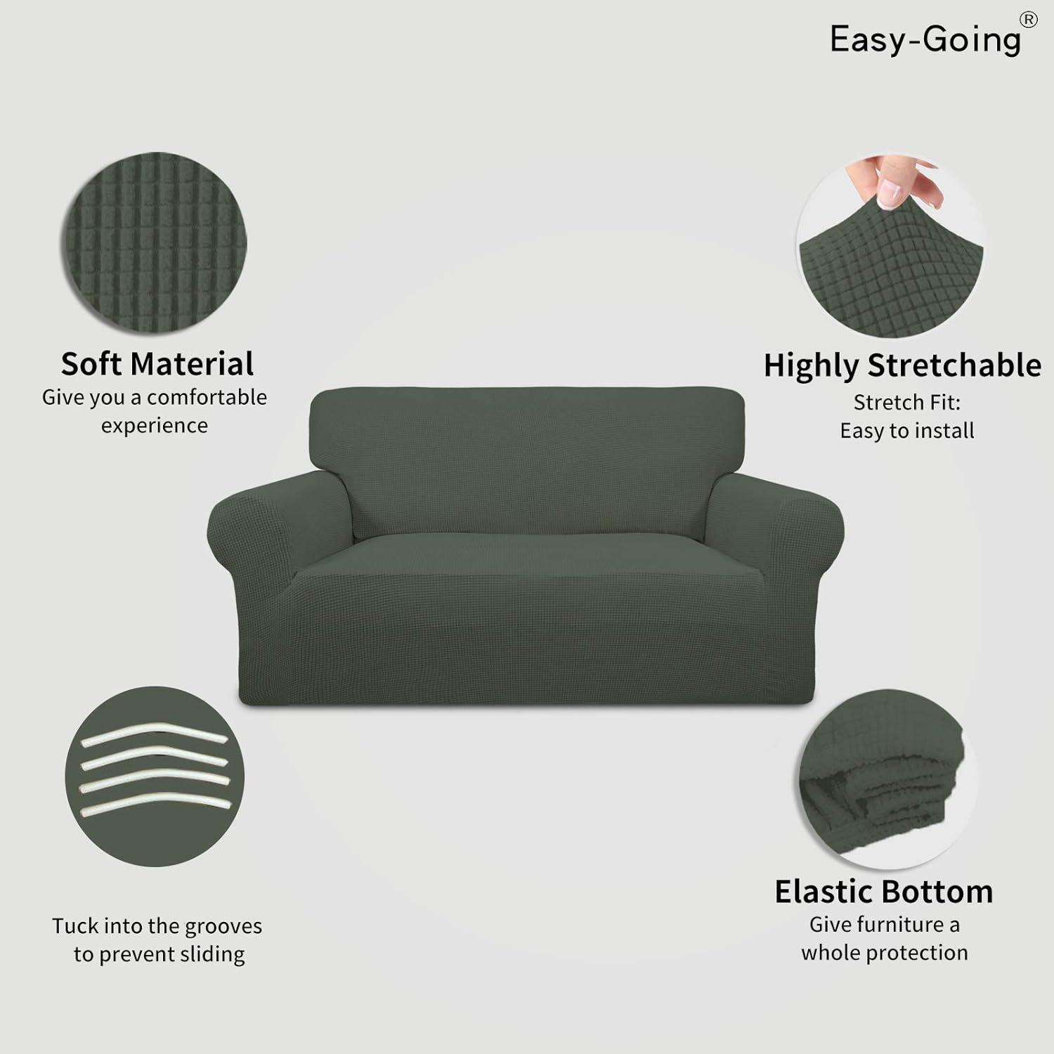 image:imageEasyGoing Stretch Sofa Slipcover 1Piece Sofa Cover Furniture Protector Couch Soft with Elastic Bottom for Kids Polyester Spandex Jacquard Fabric Small Checks Sofa Dark GrayOlive Green