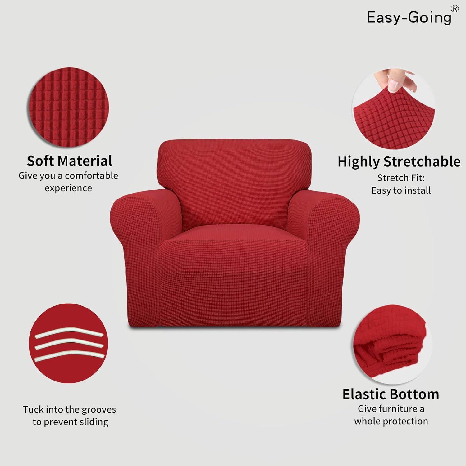 image:imageEasyGoing Stretch Sofa Slipcover 1Piece Sofa Cover Furniture Protector Couch Soft with Elastic Bottom for Kids Polyester Spandex Jacquard Fabric Small Checks Sofa Dark GrayChristmas Red