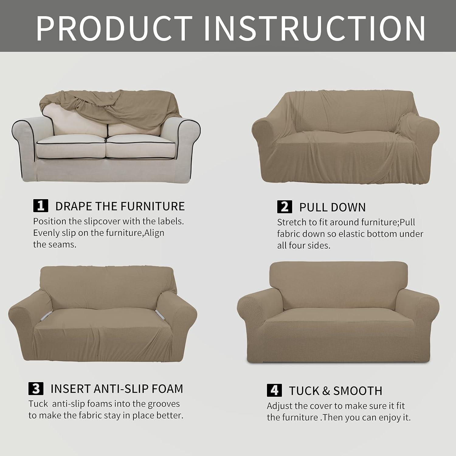 image:imageEasyGoing Stretch Sofa Slipcover 1Piece Sofa Cover Furniture Protector Couch Soft with Elastic Bottom for Kids Polyester Spandex Jacquard Fabric Small Checks Sofa Dark GrayNatural