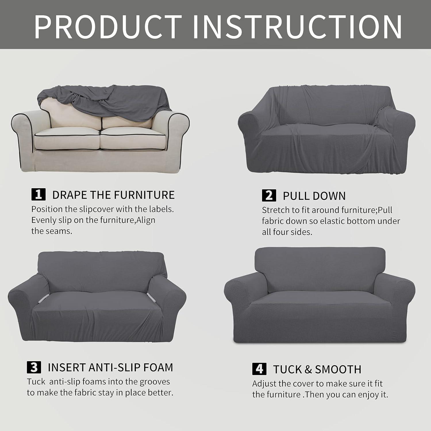 image:imageEasyGoing Stretch Sofa Slipcover 1Piece Sofa Cover Furniture Protector Couch Soft with Elastic Bottom for Kids Polyester Spandex Jacquard Fabric Small Checks Sofa Dark GrayGrey