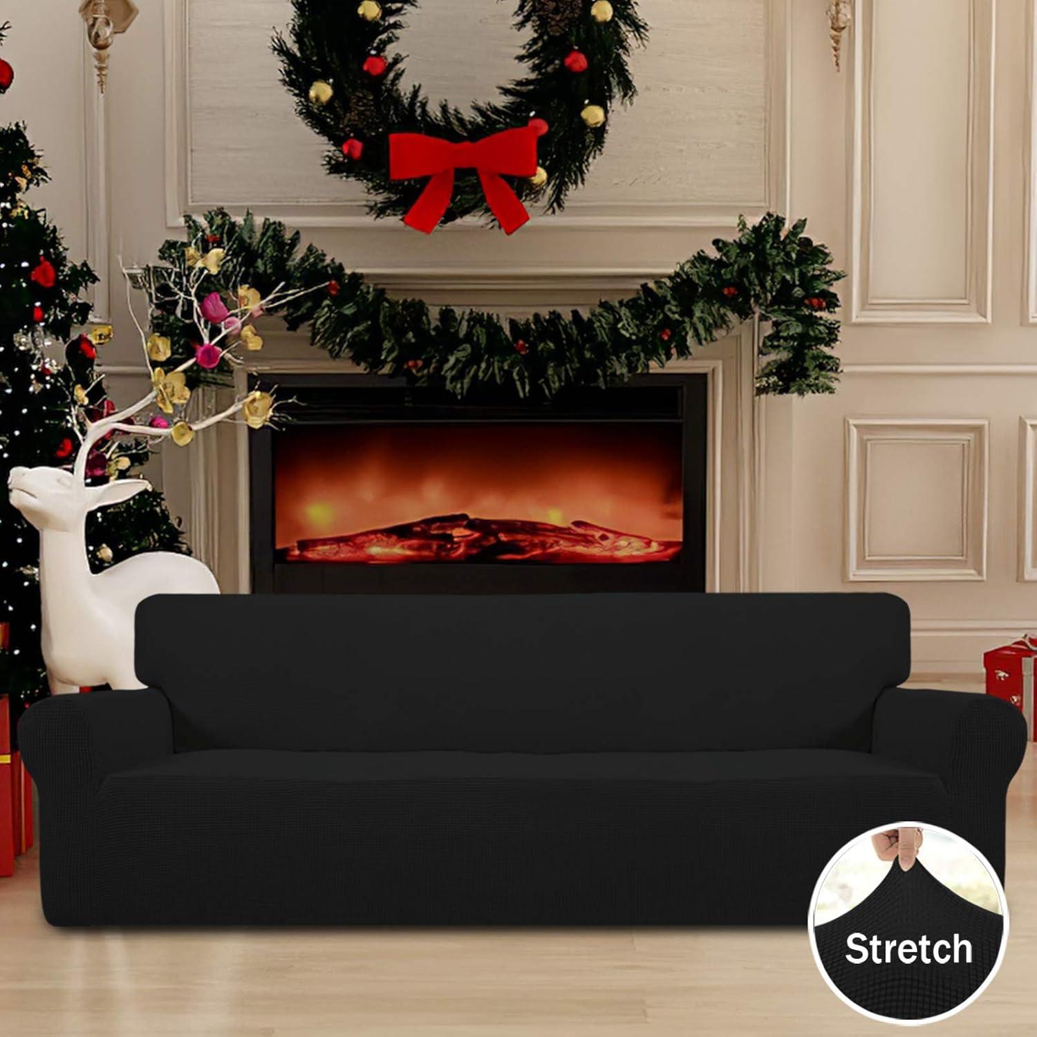 image:imageEasyGoing Stretch Sofa Slipcover 1Piece Sofa Cover Furniture Protector Couch Soft with Elastic Bottom for Kids Polyester Spandex Jacquard Fabric Small Checks Sofa Dark GrayBlack