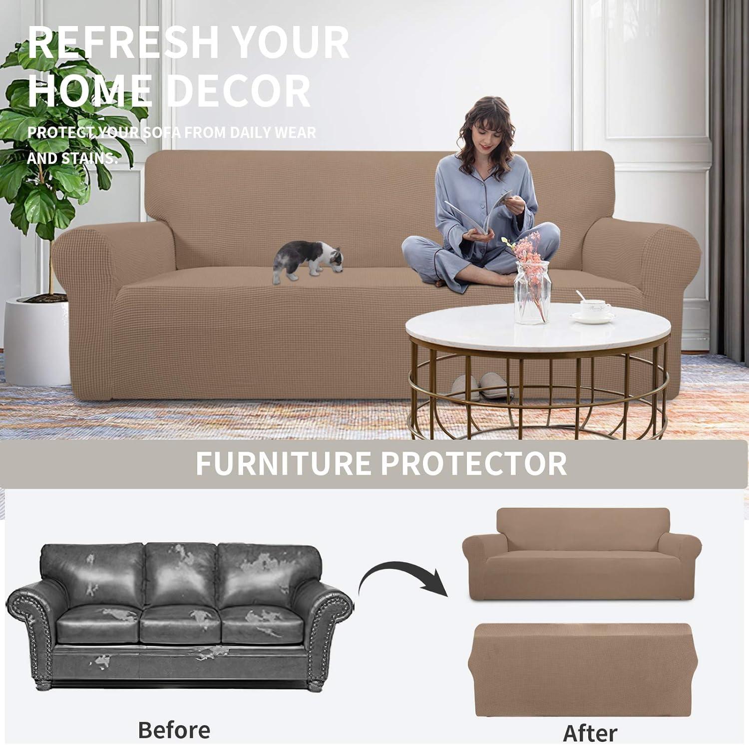 image:imageEasyGoing Stretch Sofa Slipcover 1Piece Sofa Cover Furniture Protector Couch Soft with Elastic Bottom for Kids Polyester Spandex Jacquard Fabric Small Checks Sofa Dark GrayCamel
