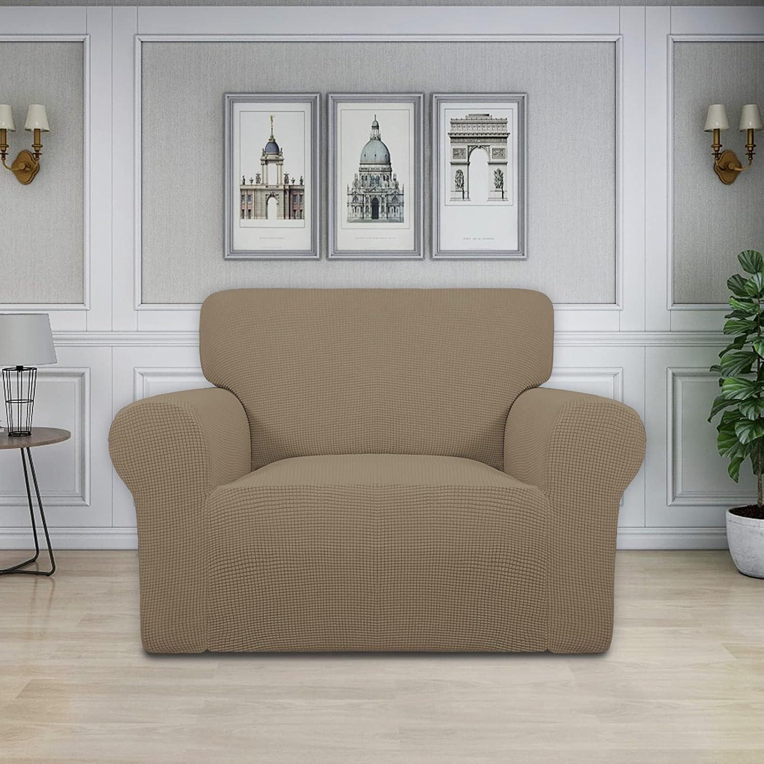 image:imageEasyGoing Stretch Sofa Slipcover 1Piece Sofa Cover Furniture Protector Couch Soft with Elastic Bottom for Kids Polyester Spandex Jacquard Fabric Small Checks Sofa Dark GrayNatural
