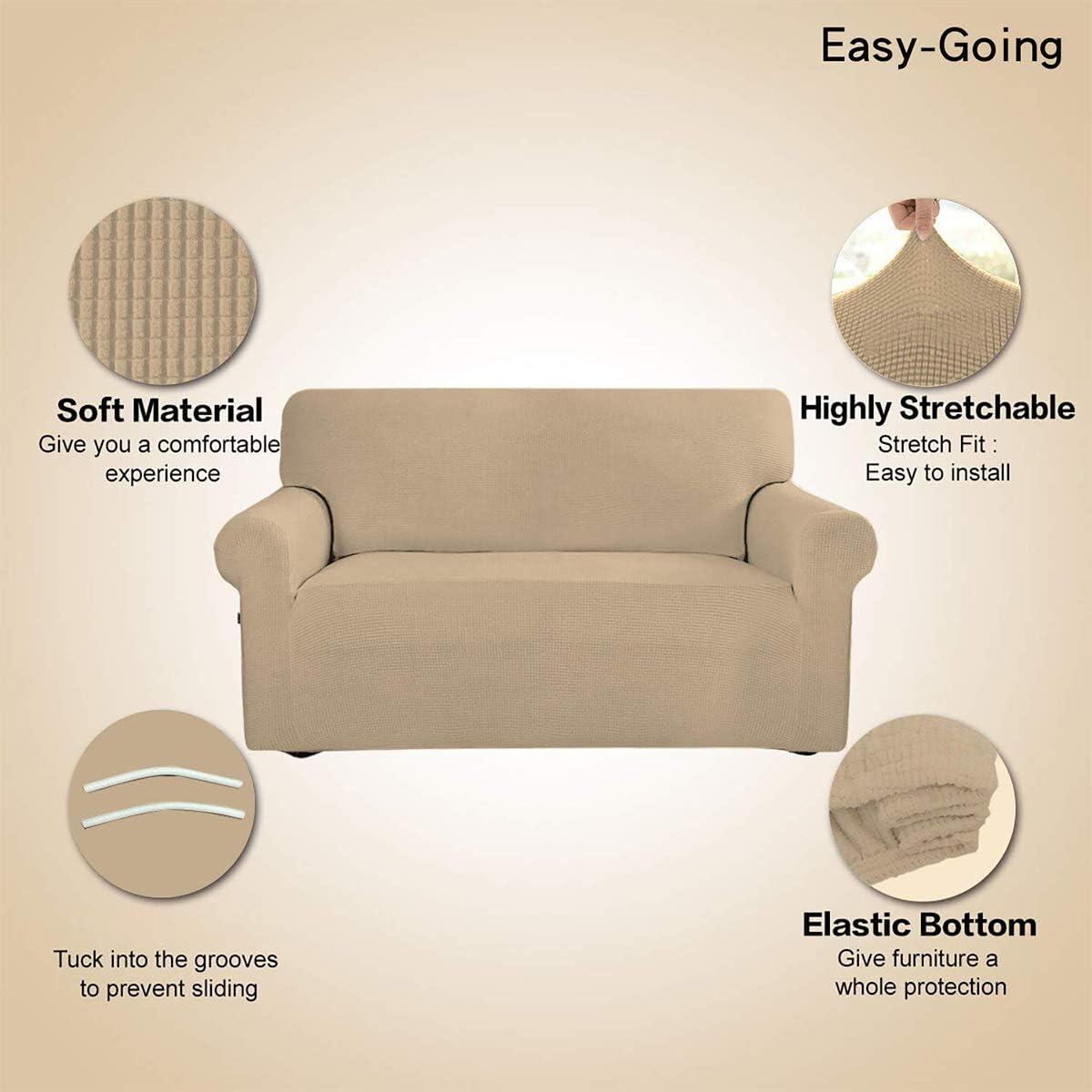 image:imageEasyGoing Stretch Sofa Slipcover 1Piece Sofa Cover Furniture Protector Couch Soft with Elastic Bottom for Kids Polyester Spandex Jacquard Fabric Small Checks Sofa Dark GraySand