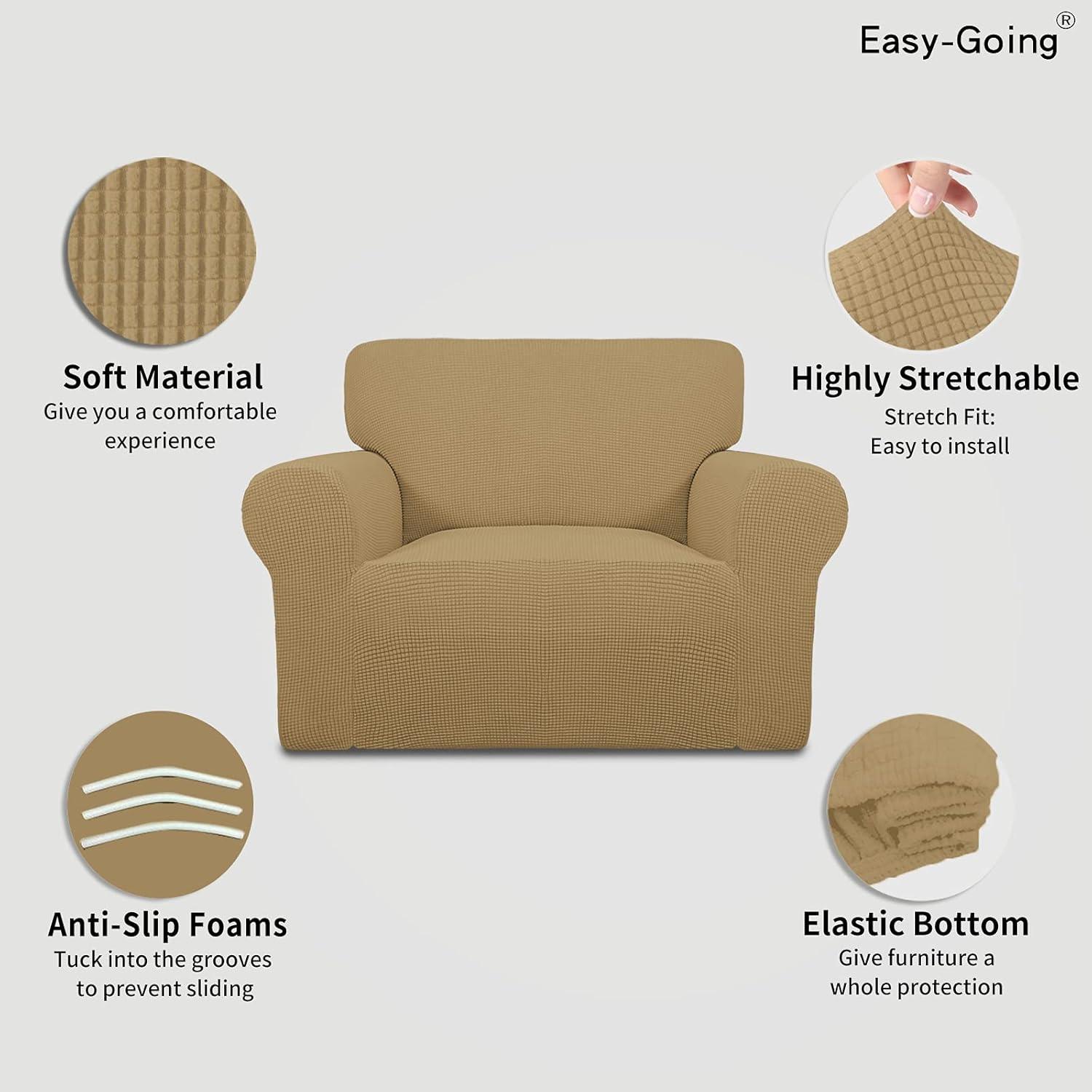 image:imageEasyGoing Stretch Sofa Slipcover 1Piece Sofa Cover Furniture Protector Couch Soft with Elastic Bottom for Kids Polyester Spandex Jacquard Fabric Small Checks Sofa Dark GrayGolden