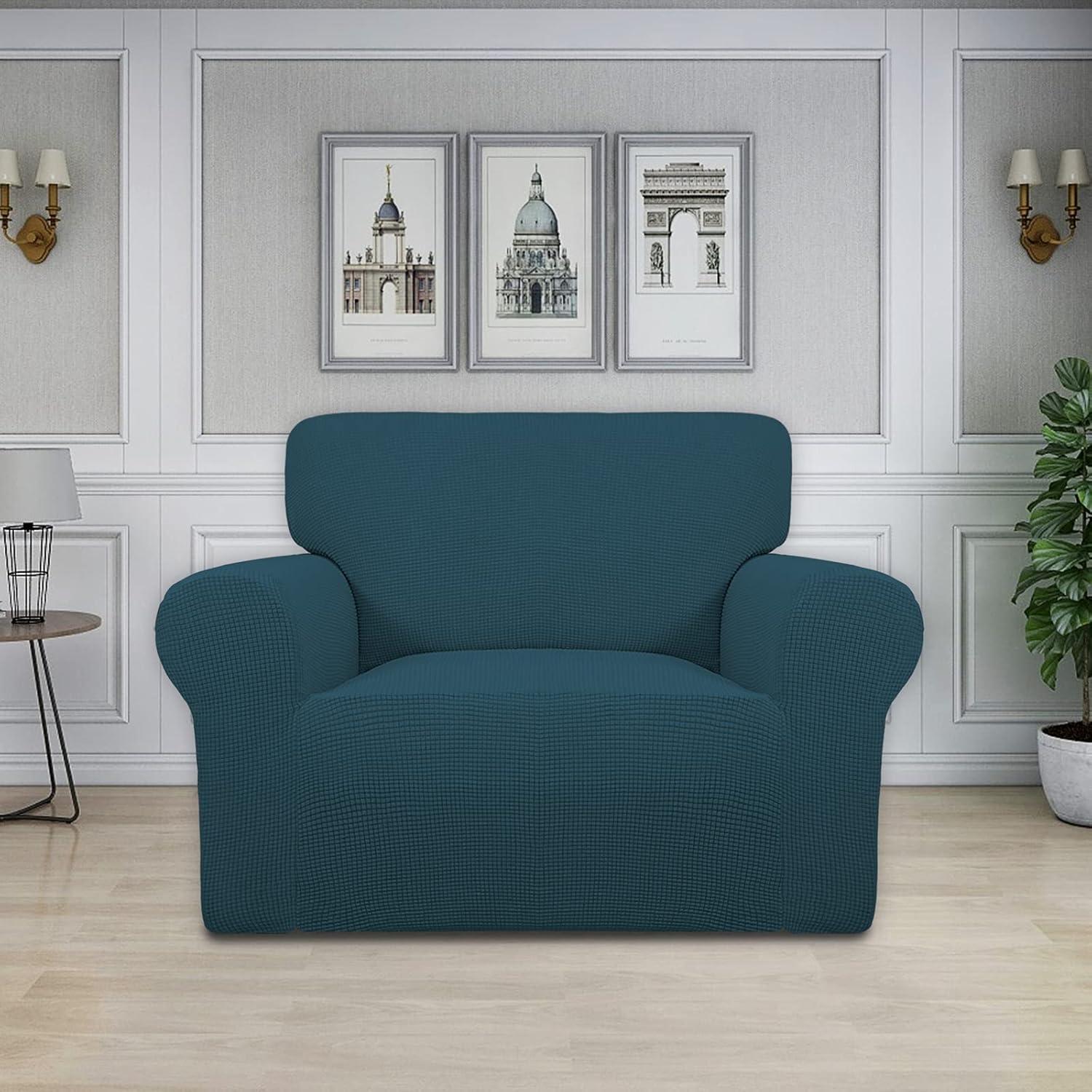 image:imageEasyGoing Stretch Sofa Slipcover 1Piece Sofa Cover Furniture Protector Couch Soft with Elastic Bottom for Kids Polyester Spandex Jacquard Fabric Small Checks Sofa Dark GrayDeep Teal