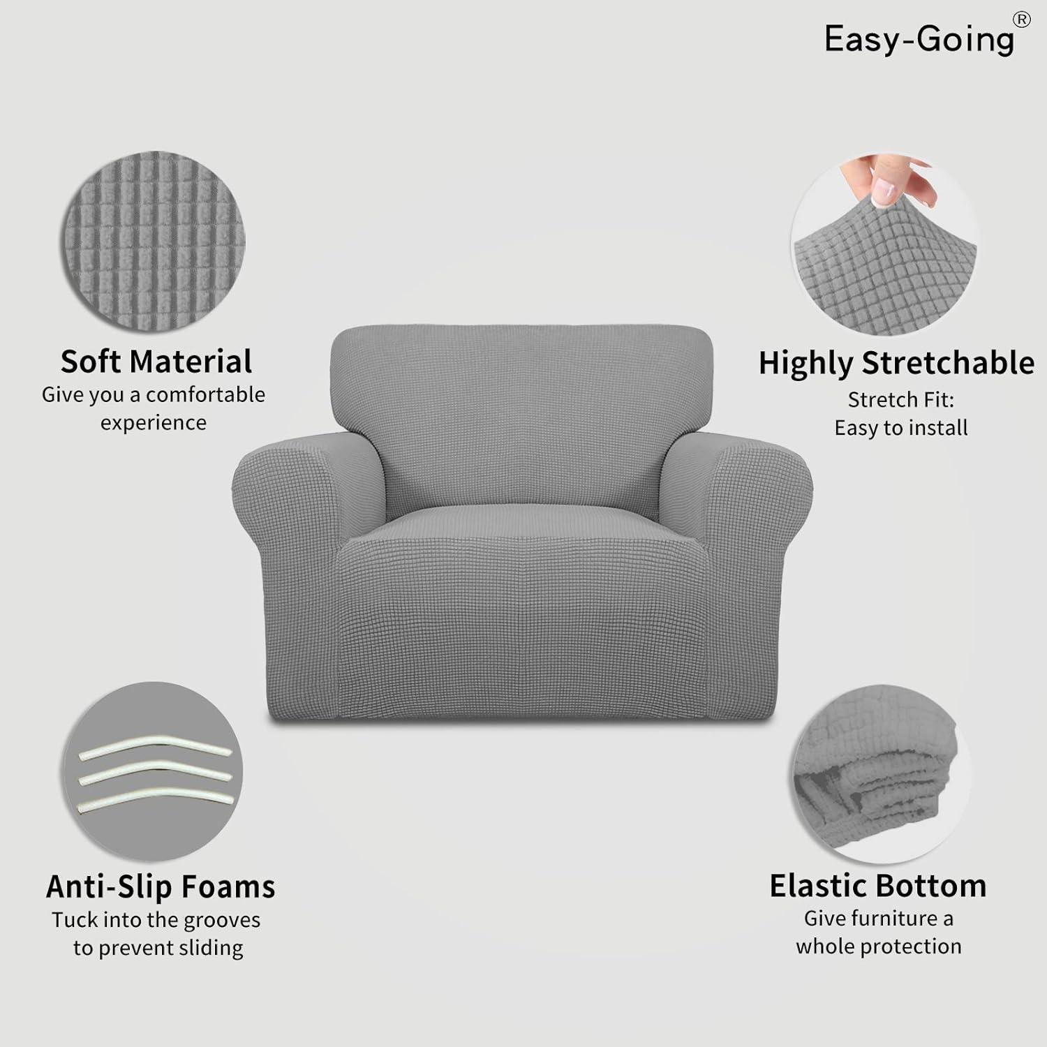 image:imageEasyGoing Stretch Sofa Slipcover 1Piece Sofa Cover Furniture Protector Couch Soft with Elastic Bottom for Kids Polyester Spandex Jacquard Fabric Small Checks Sofa Dark GrayLight Gray