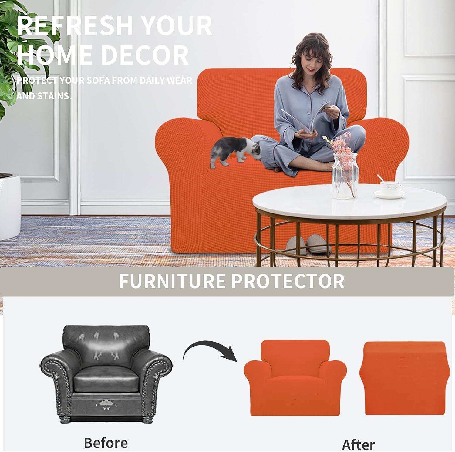image:imageEasyGoing Stretch Sofa Slipcover 1Piece Sofa Cover Furniture Protector Couch Soft with Elastic Bottom for Kids Polyester Spandex Jacquard Fabric Small Checks Sofa Dark GrayOrange