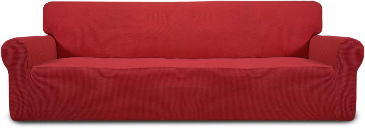 image:imageEasyGoing Stretch Sofa Slipcover 1Piece Sofa Cover Furniture Protector Couch Soft with Elastic Bottom for Kids Polyester Spandex Jacquard Fabric Small Checks Sofa Dark GrayChristmas Red