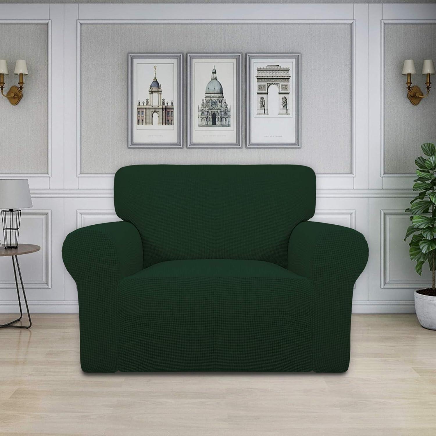 image:imageEasyGoing Stretch Sofa Slipcover 1Piece Sofa Cover Furniture Protector Couch Soft with Elastic Bottom for Kids Polyester Spandex Jacquard Fabric Small Checks Sofa Dark GrayDark Green