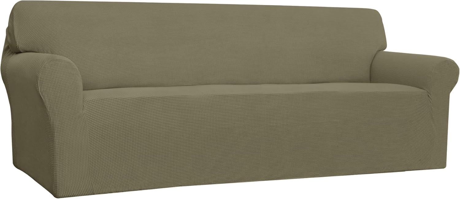 image:imageEasyGoing Stretch Sofa Slipcover 1Piece Sofa Cover Furniture Protector Couch Soft with Elastic Bottom for Kids Polyester Spandex Jacquard Fabric Small Checks Sofa Dark GrayKhaki