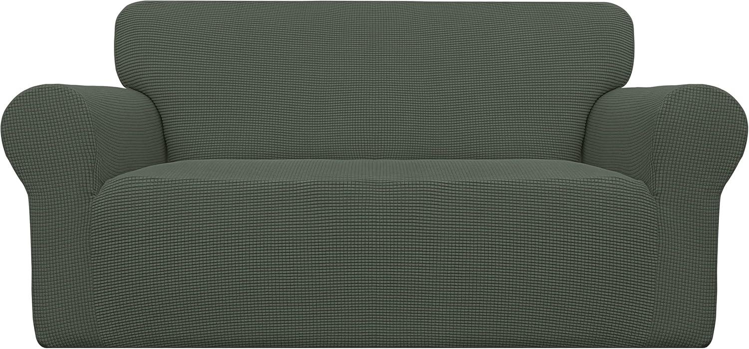 image:imageEasyGoing Stretch Sofa Slipcover 1Piece Sofa Cover Furniture Protector Couch Soft with Elastic Bottom for Kids Polyester Spandex Jacquard Fabric Small Checks Sofa Dark GrayOlive Green