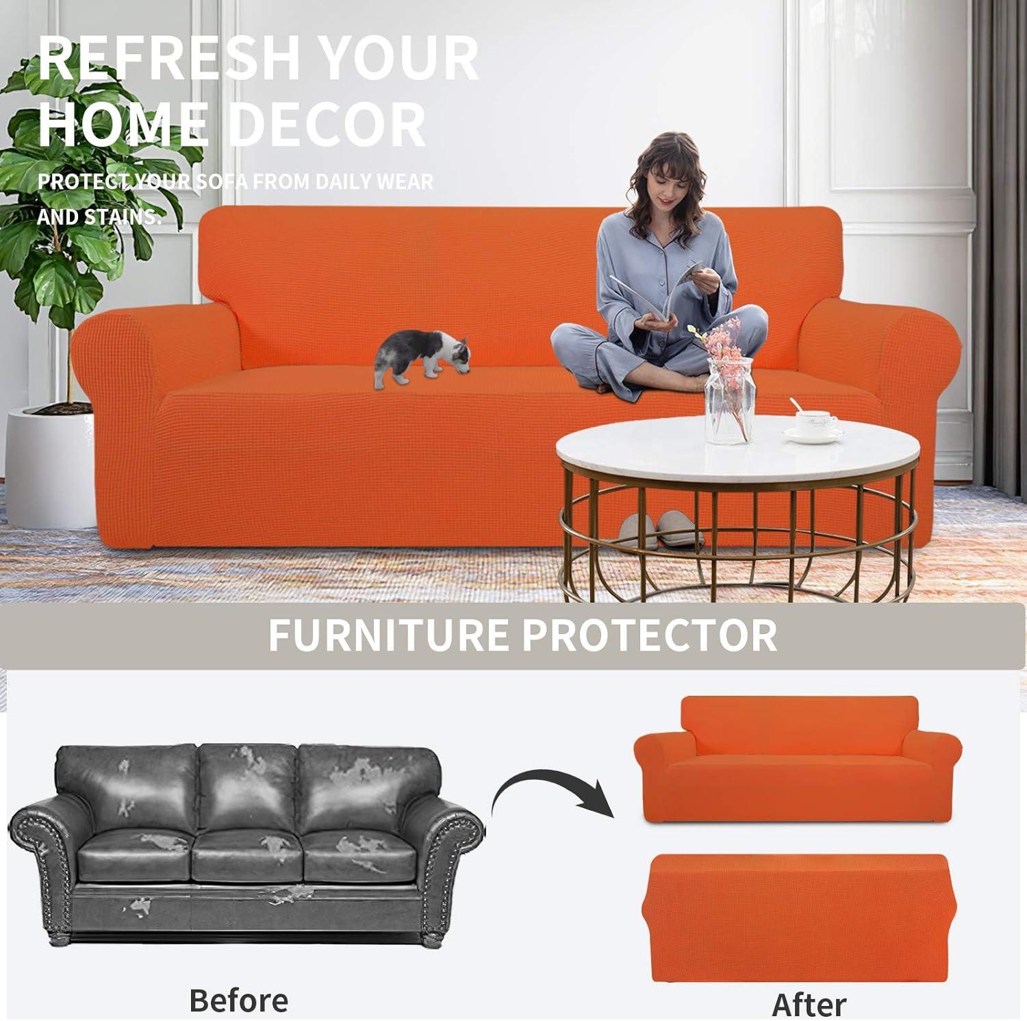 image:imageEasyGoing Stretch Sofa Slipcover 1Piece Sofa Cover Furniture Protector Couch Soft with Elastic Bottom for Kids Polyester Spandex Jacquard Fabric Small Checks Sofa Dark GrayOrange