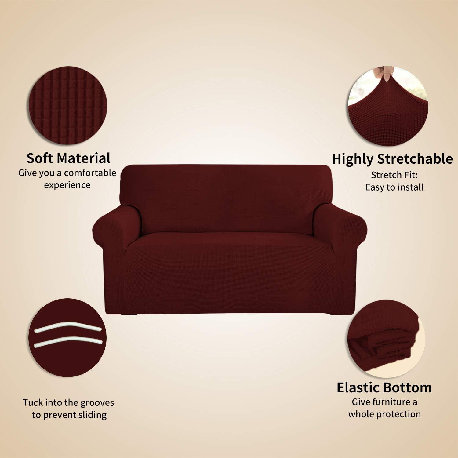 image:imageEasyGoing Stretch Sofa Slipcover 1Piece Sofa Cover Furniture Protector Couch Soft with Elastic Bottom for Kids Polyester Spandex Jacquard Fabric Small Checks Sofa Dark GrayWine