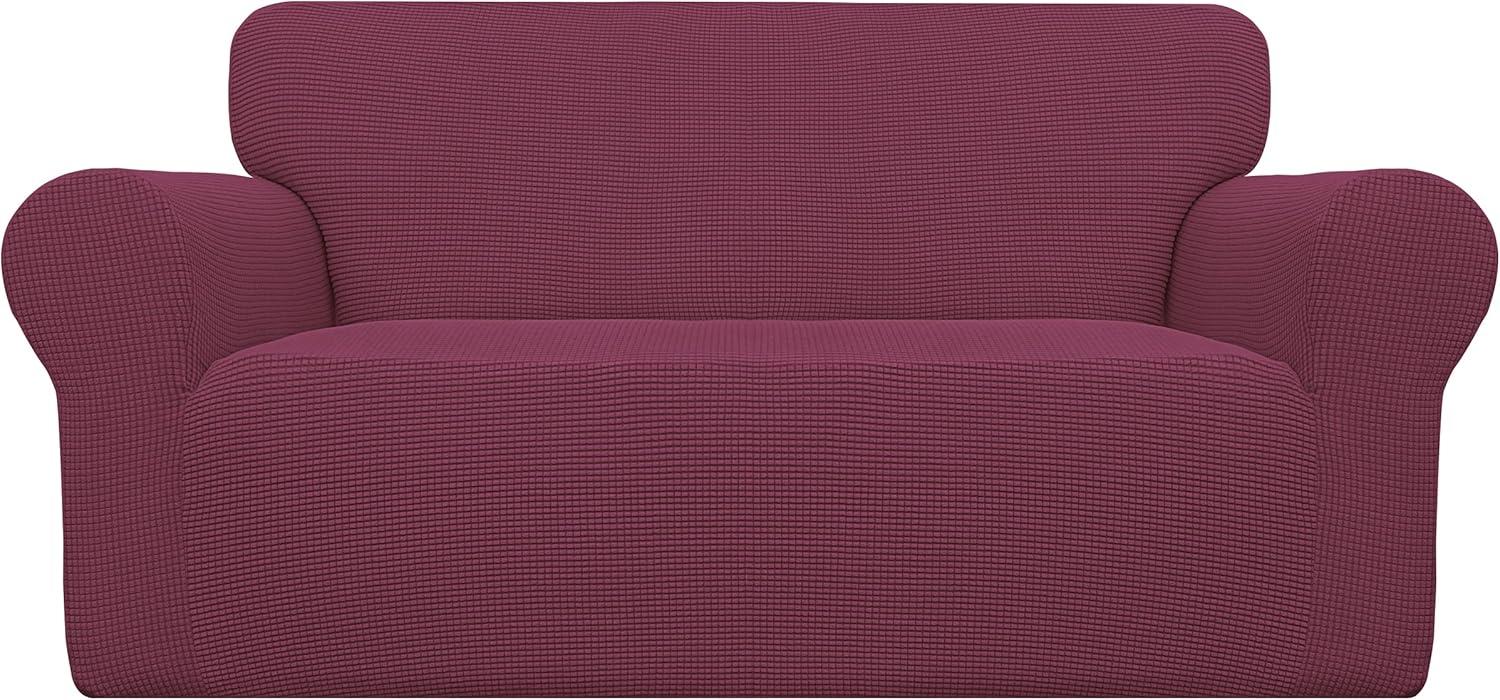 image:imageEasyGoing Stretch Sofa Slipcover 1Piece Sofa Cover Furniture Protector Couch Soft with Elastic Bottom for Kids Polyester Spandex Jacquard Fabric Small Checks Sofa Dark GrayAsh Rose