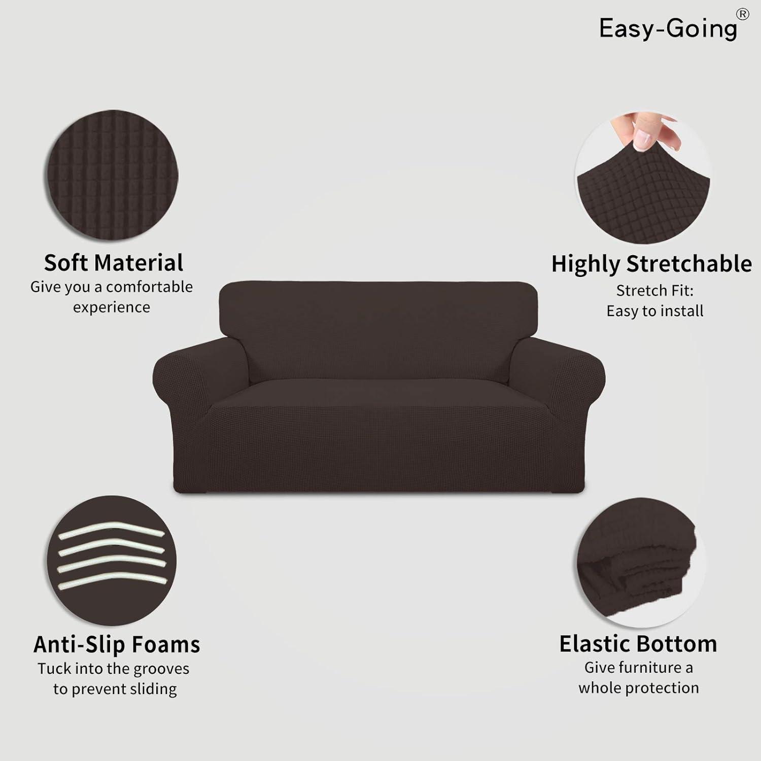 image:imageEasyGoing Stretch Sofa Slipcover 1Piece Sofa Cover Furniture Protector Couch Soft with Elastic Bottom for Kids Polyester Spandex Jacquard Fabric Small Checks Sofa Dark GrayChocolate