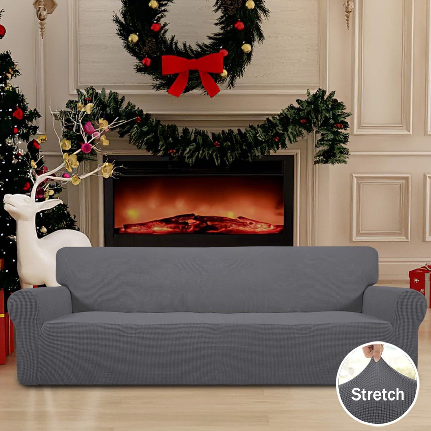 image:imageEasyGoing Stretch Sofa Slipcover 1Piece Sofa Cover Furniture Protector Couch Soft with Elastic Bottom for Kids Polyester Spandex Jacquard Fabric Small Checks Sofa Dark GrayGrey