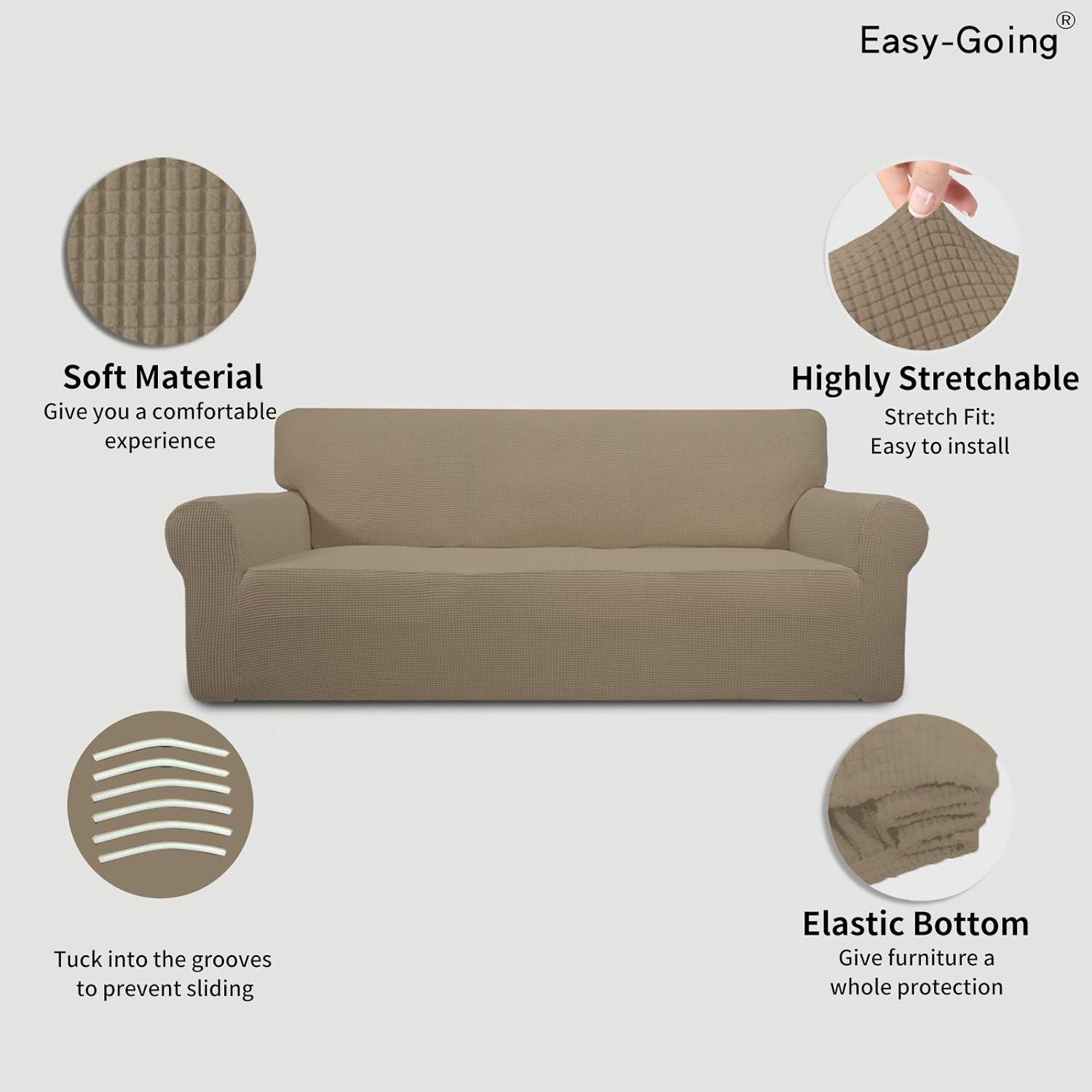 image:imageEasyGoing Stretch Sofa Slipcover 1Piece Sofa Cover Furniture Protector Couch Soft with Elastic Bottom for Kids Polyester Spandex Jacquard Fabric Small Checks Sofa Dark GrayNatural