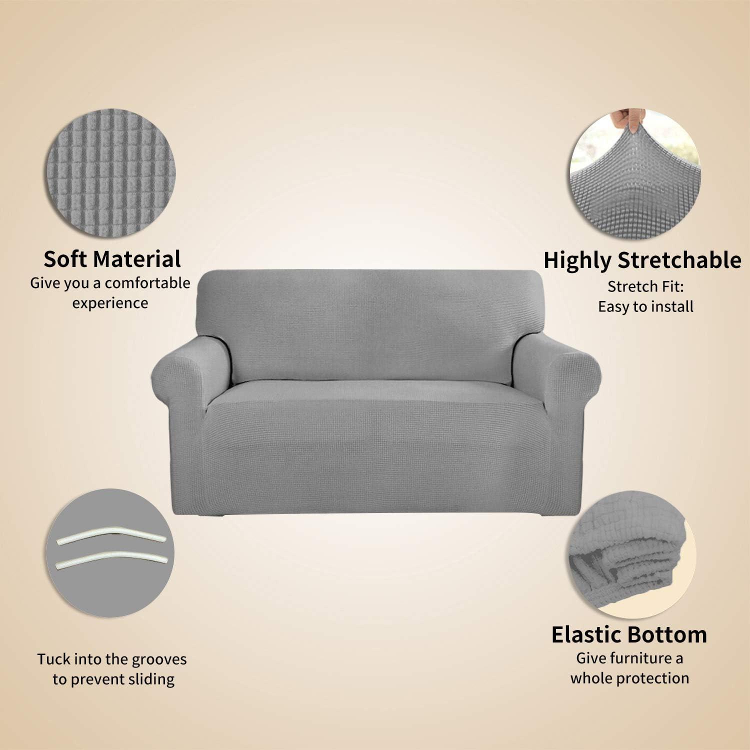 image:imageEasyGoing Stretch Sofa Slipcover 1Piece Sofa Cover Furniture Protector Couch Soft with Elastic Bottom for Kids Polyester Spandex Jacquard Fabric Small Checks Sofa Dark GrayLight Gray