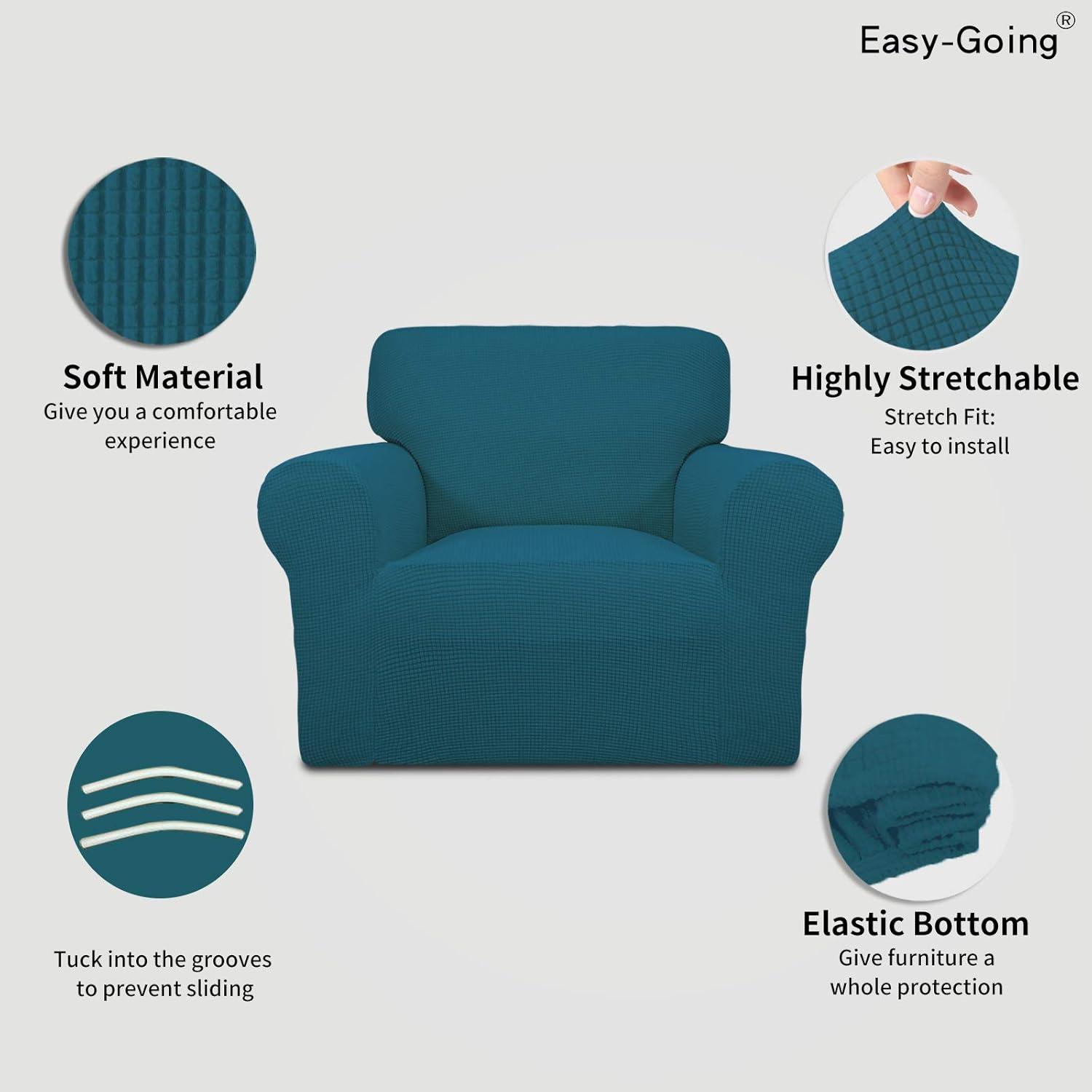 image:imageEasyGoing Stretch Sofa Slipcover 1Piece Sofa Cover Furniture Protector Couch Soft with Elastic Bottom for Kids Polyester Spandex Jacquard Fabric Small Checks Sofa Dark GrayPeacock Blue
