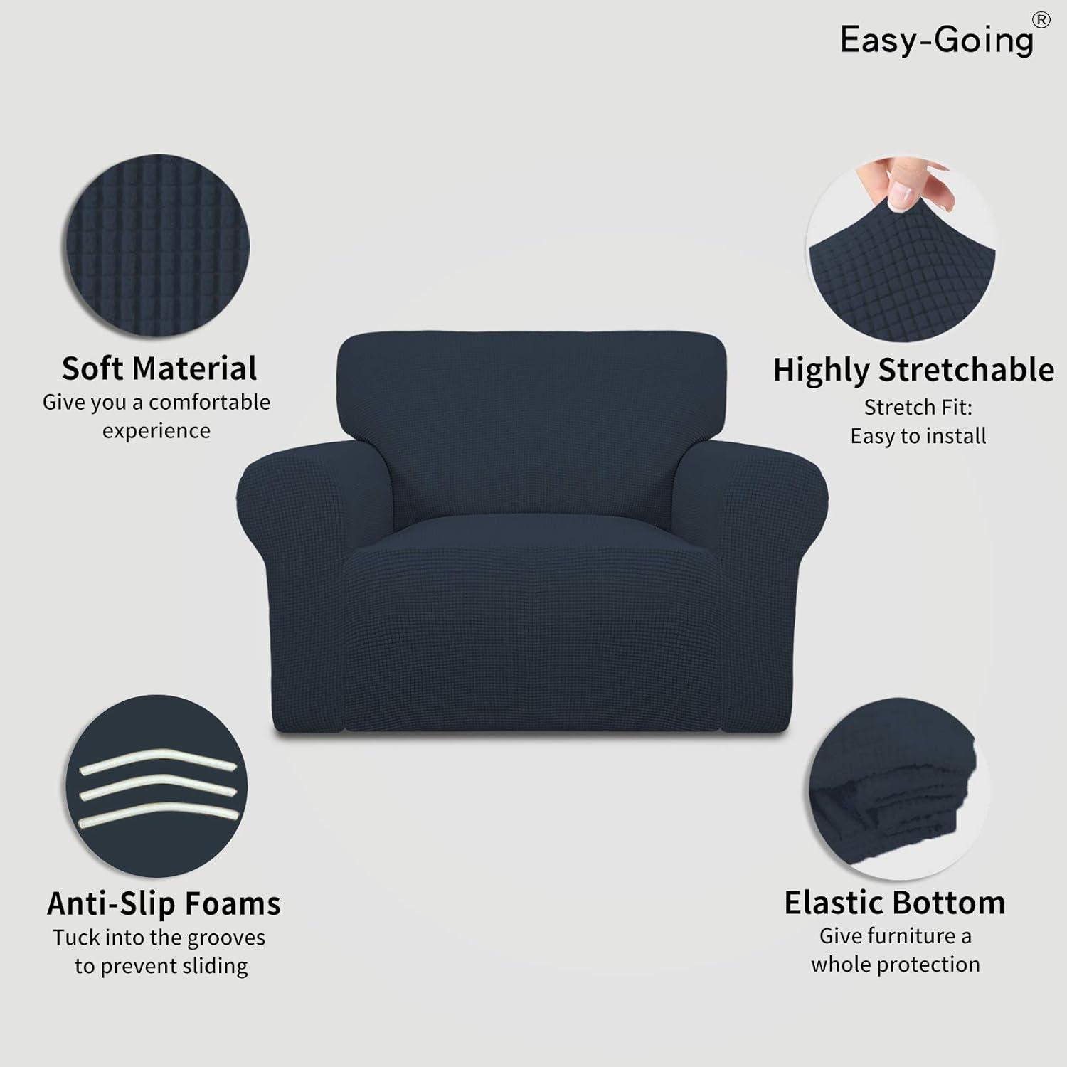 image:imageEasyGoing Stretch Sofa Slipcover 1Piece Sofa Cover Furniture Protector Couch Soft with Elastic Bottom for Kids Polyester Spandex Jacquard Fabric Small Checks Sofa Dark GrayDark Blue