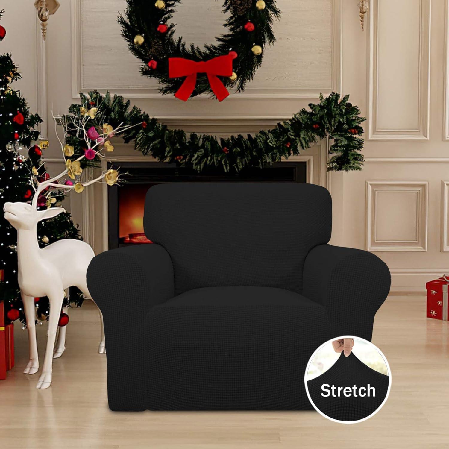 image:imageEasyGoing Stretch Sofa Slipcover 1Piece Sofa Cover Furniture Protector Couch Soft with Elastic Bottom for Kids Polyester Spandex Jacquard Fabric Small Checks Sofa Dark GrayBlack