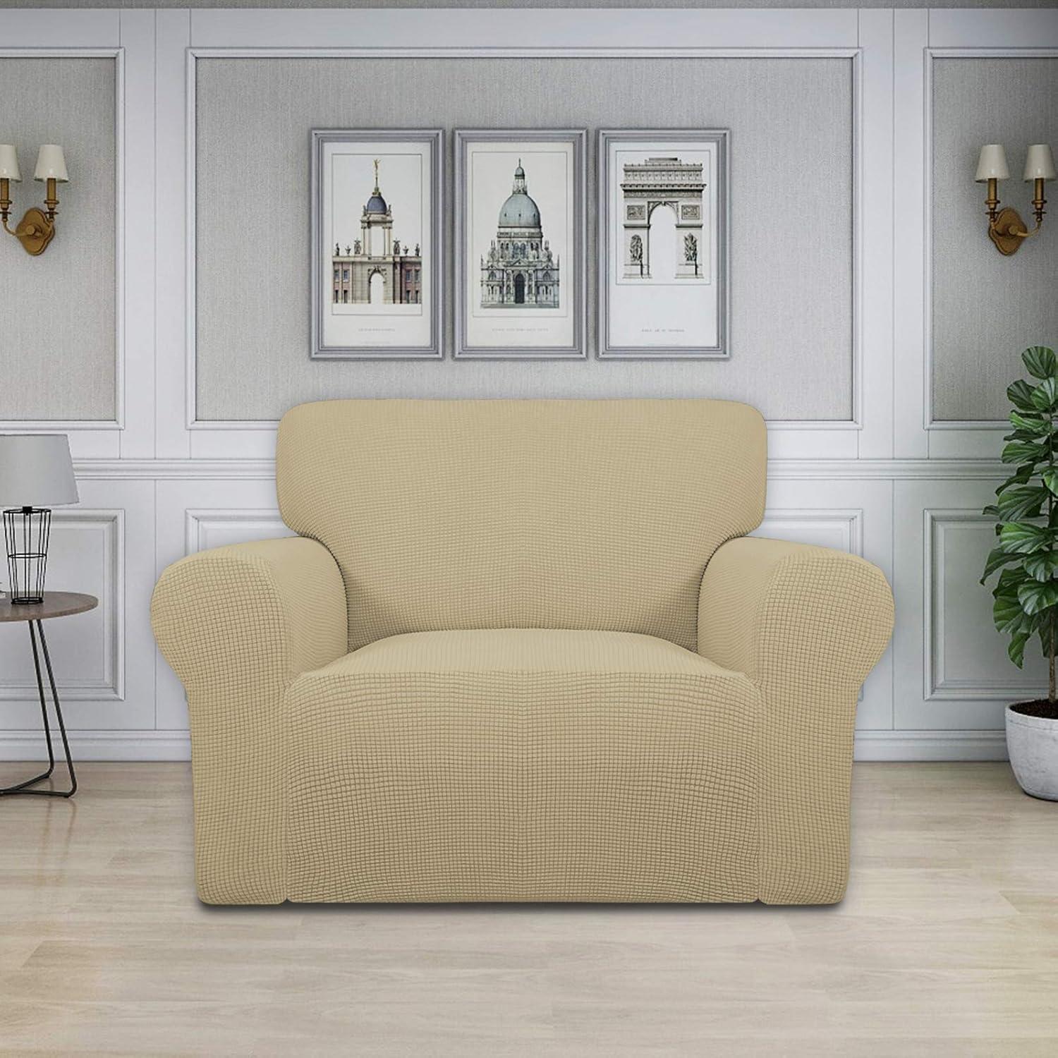 image:imageEasyGoing Stretch Sofa Slipcover 1Piece Sofa Cover Furniture Protector Couch Soft with Elastic Bottom for Kids Polyester Spandex Jacquard Fabric Small Checks Sofa Dark GrayBeige