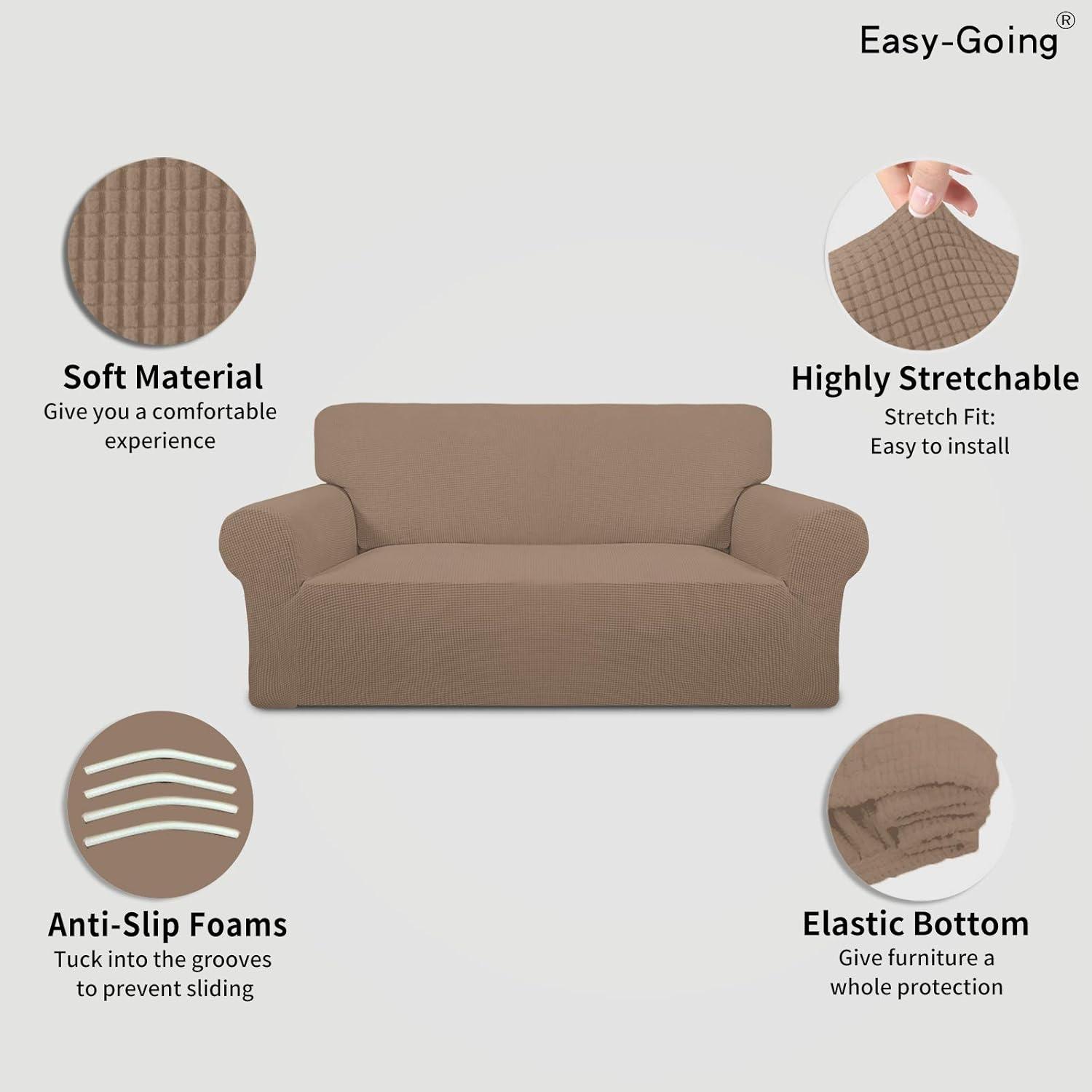 image:imageEasyGoing Stretch Sofa Slipcover 1Piece Sofa Cover Furniture Protector Couch Soft with Elastic Bottom for Kids Polyester Spandex Jacquard Fabric Small Checks Sofa Dark GrayCamel