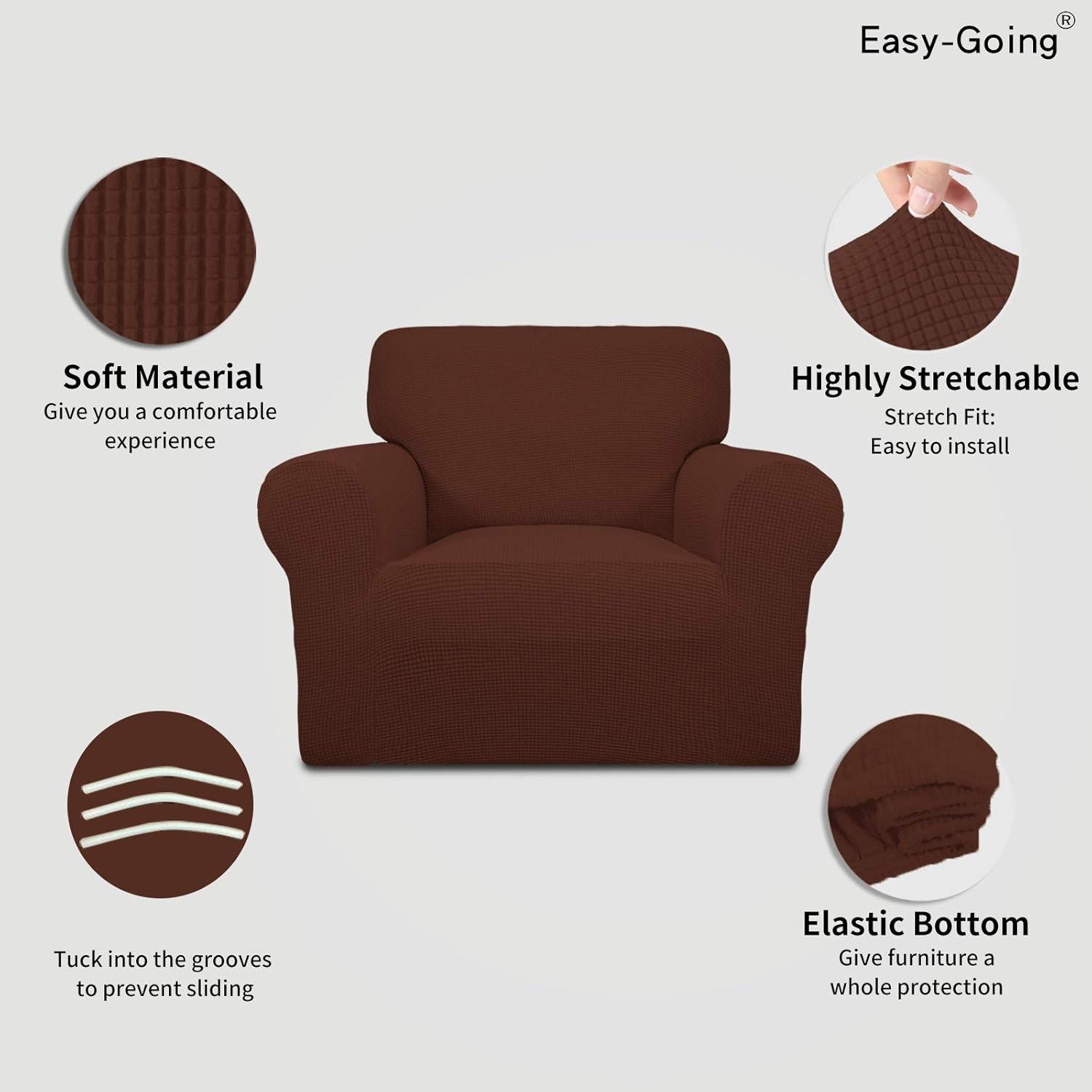 image:imageEasyGoing Stretch Sofa Slipcover 1Piece Sofa Cover Furniture Protector Couch Soft with Elastic Bottom for Kids Polyester Spandex Jacquard Fabric Small Checks Sofa Dark GrayCoffee
