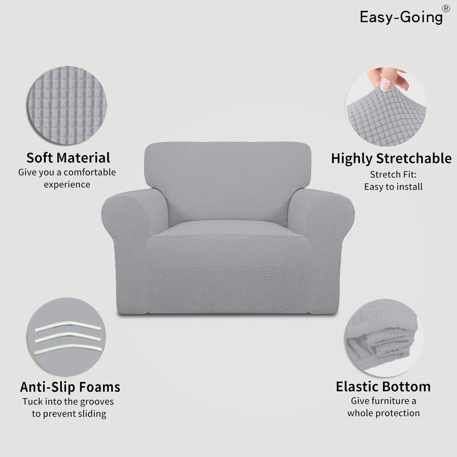 image:imageEasyGoing Stretch Sofa Slipcover 1Piece Sofa Cover Furniture Protector Couch Soft with Elastic Bottom for Kids Polyester Spandex Jacquard Fabric Small Checks Sofa Dark GraySilver Gray