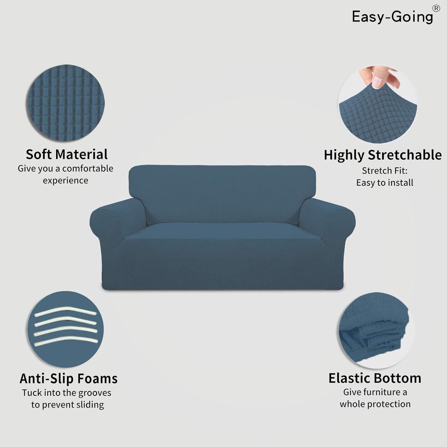 image:imageEasyGoing Stretch Sofa Slipcover 1Piece Sofa Cover Furniture Protector Couch Soft with Elastic Bottom for Kids Polyester Spandex Jacquard Fabric Small Checks Sofa Dark GrayBluestone