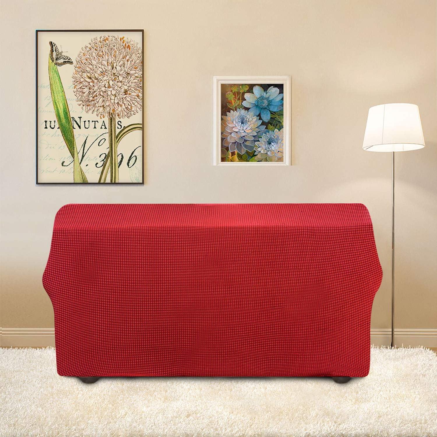 image:imageEasyGoing Stretch Sofa Slipcover 1Piece Sofa Cover Furniture Protector Couch Soft with Elastic Bottom for Kids Polyester Spandex Jacquard Fabric Small Checks Sofa Dark GrayChristmas Red