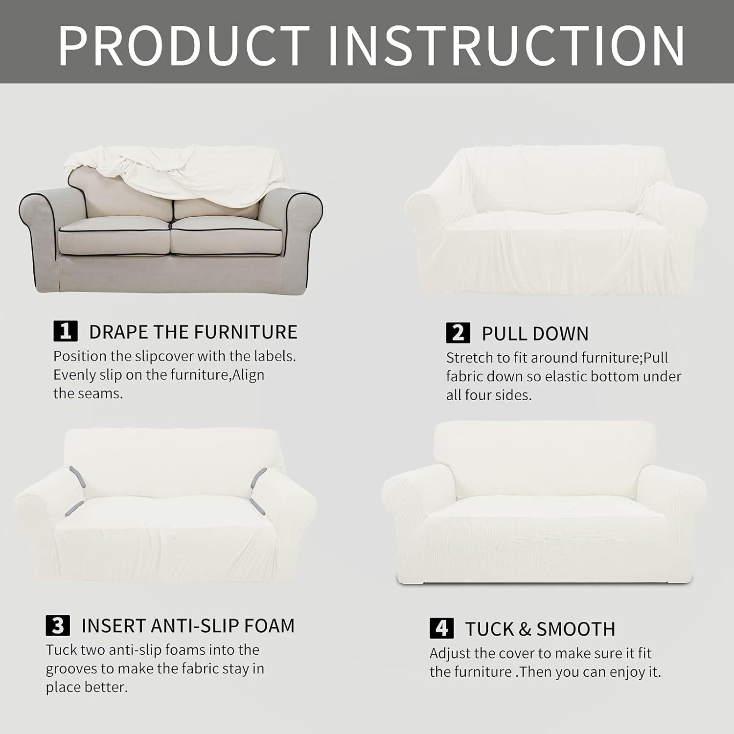 image:imageEasyGoing Stretch Sofa Slipcover 1Piece Sofa Cover Furniture Protector Couch Soft with Elastic Bottom for Kids Polyester Spandex Jacquard Fabric Small Checks Sofa Dark GrayCream