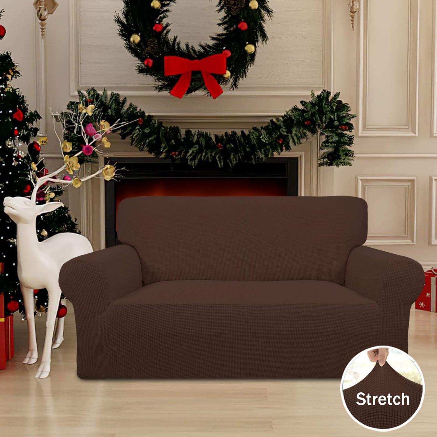 image:imageEasyGoing Stretch Sofa Slipcover 1Piece Sofa Cover Furniture Protector Couch Soft with Elastic Bottom for Kids Polyester Spandex Jacquard Fabric Small Checks Sofa Dark GrayCoffee