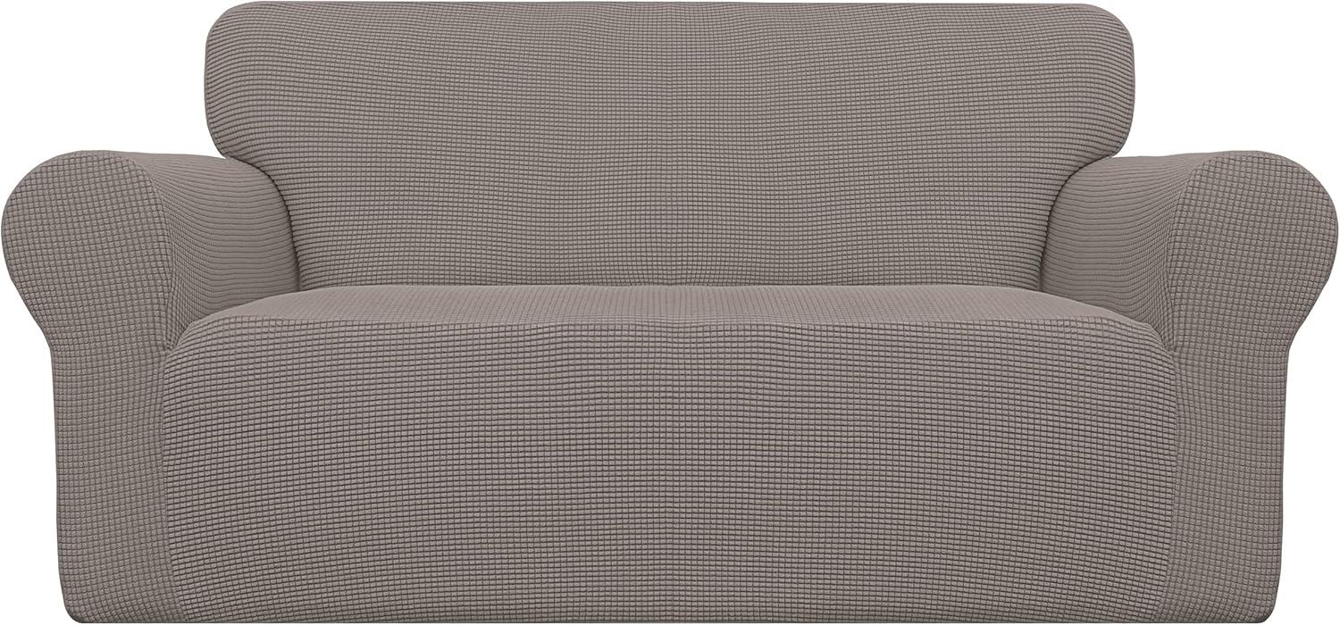 image:imageEasyGoing Stretch Sofa Slipcover 1Piece Sofa Cover Furniture Protector Couch Soft with Elastic Bottom for Kids Polyester Spandex Jacquard Fabric Small Checks Sofa Dark GrayTaupe
