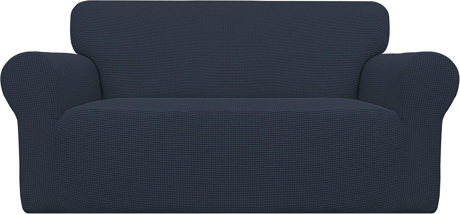 image:imageEasyGoing Stretch Sofa Slipcover 1Piece Sofa Cover Furniture Protector Couch Soft with Elastic Bottom for Kids Polyester Spandex Jacquard Fabric Small Checks Sofa Dark GrayDark Blue