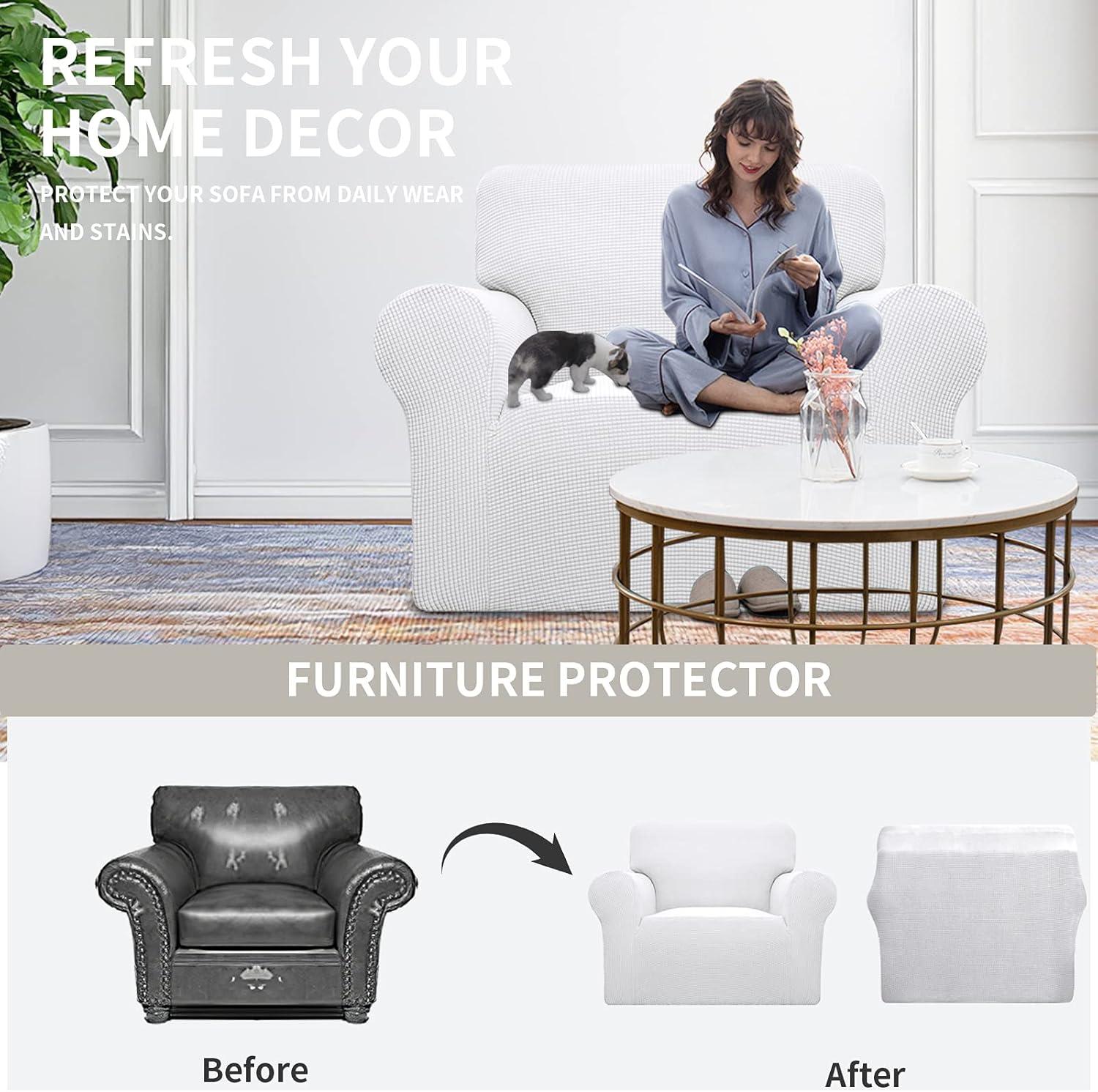 image:imageEasyGoing Stretch Sofa Slipcover 1Piece Sofa Cover Furniture Protector Couch Soft with Elastic Bottom for Kids Polyester Spandex Jacquard Fabric Small Checks Sofa Dark GraySnow White