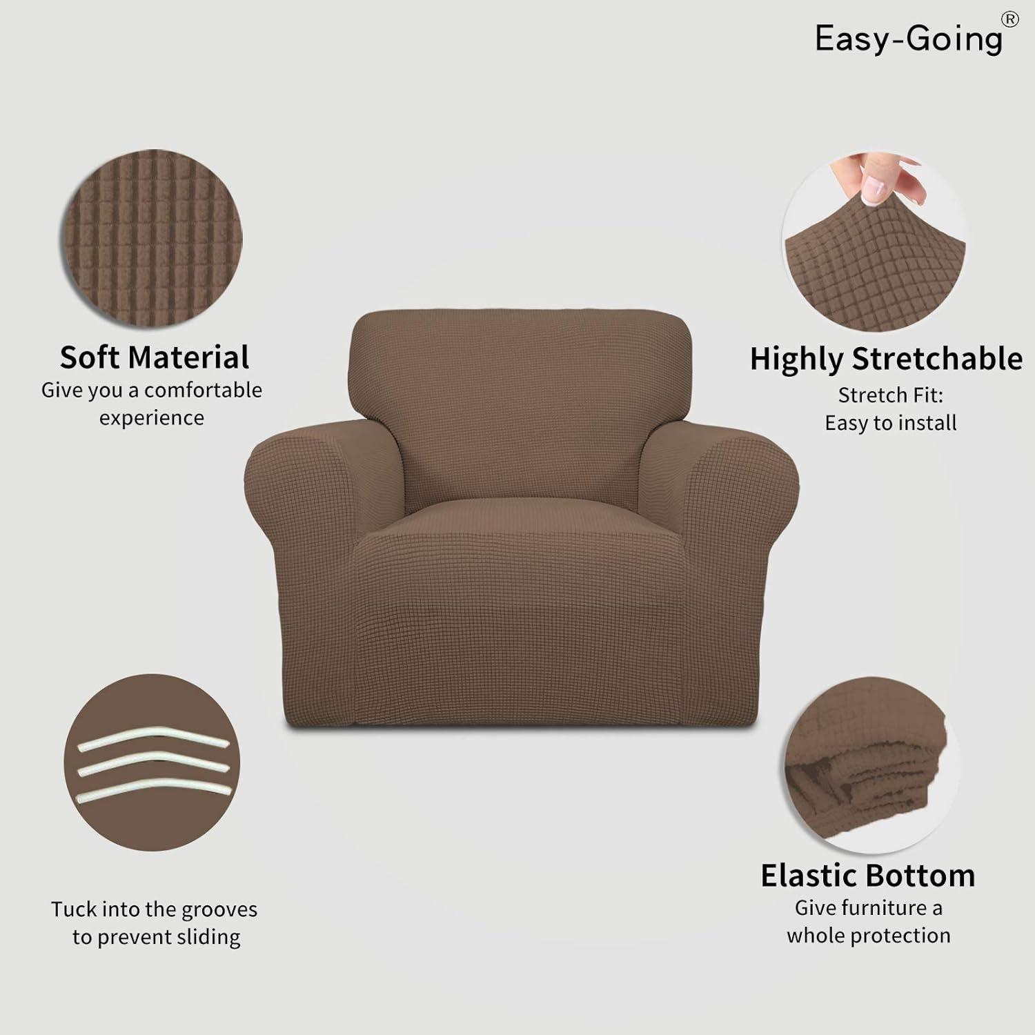 image:imageEasyGoing Stretch Sofa Slipcover 1Piece Sofa Cover Furniture Protector Couch Soft with Elastic Bottom for Kids Polyester Spandex Jacquard Fabric Small Checks Sofa Dark GrayBrown
