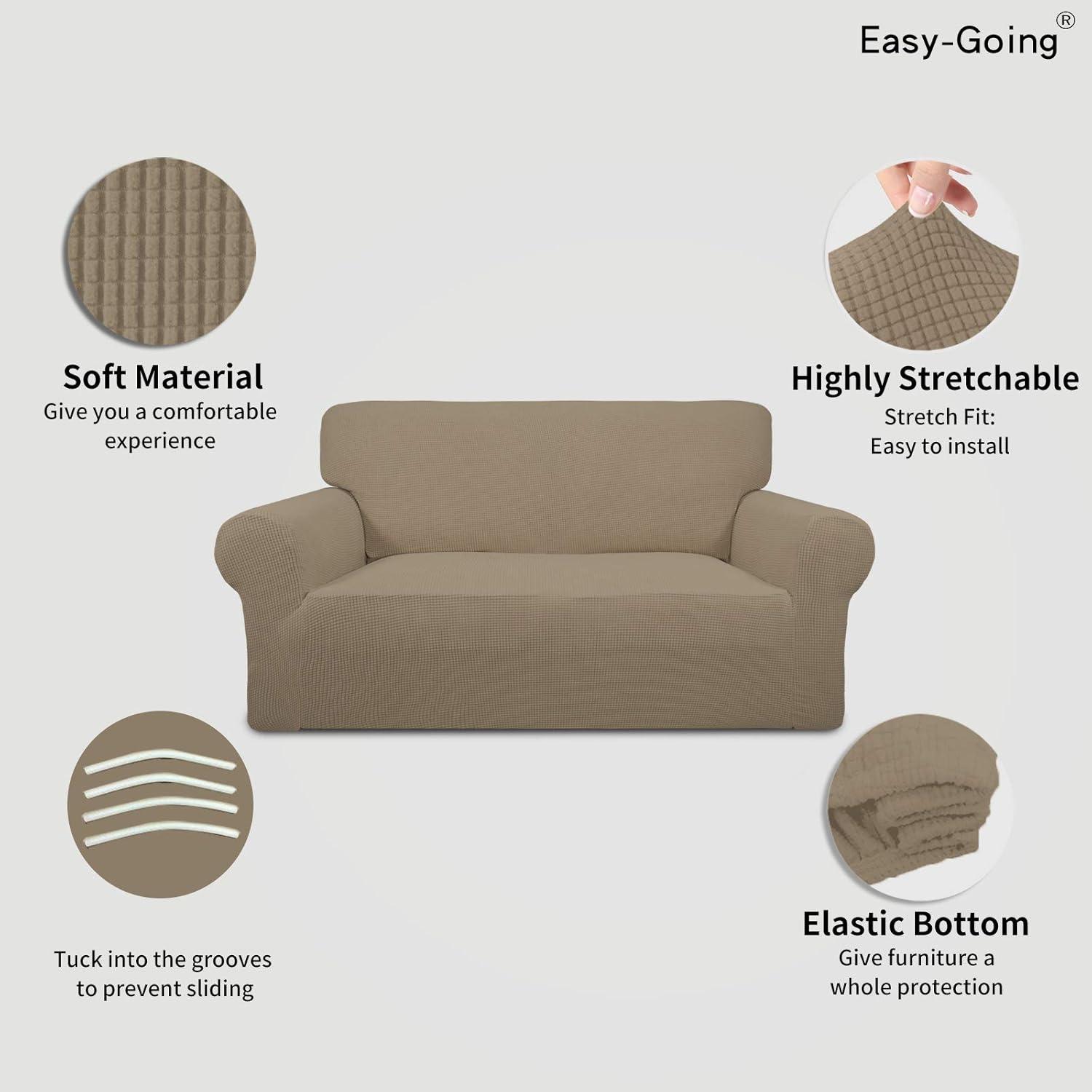 image:imageEasyGoing Stretch Sofa Slipcover 1Piece Sofa Cover Furniture Protector Couch Soft with Elastic Bottom for Kids Polyester Spandex Jacquard Fabric Small Checks Sofa Dark GrayNatural