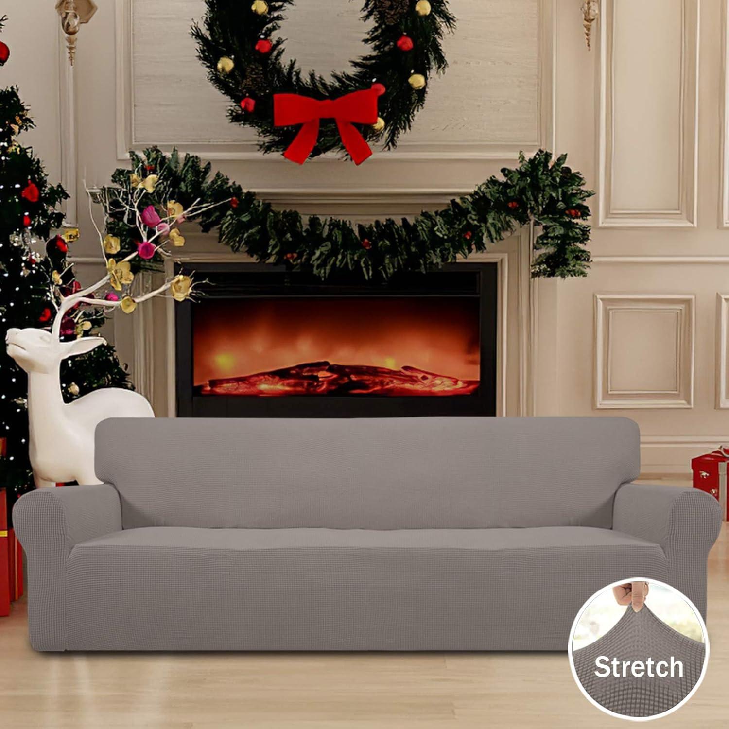 image:imageEasyGoing Stretch Sofa Slipcover 1Piece Sofa Cover Furniture Protector Couch Soft with Elastic Bottom for Kids Polyester Spandex Jacquard Fabric Small Checks Sofa Dark GrayTaupe