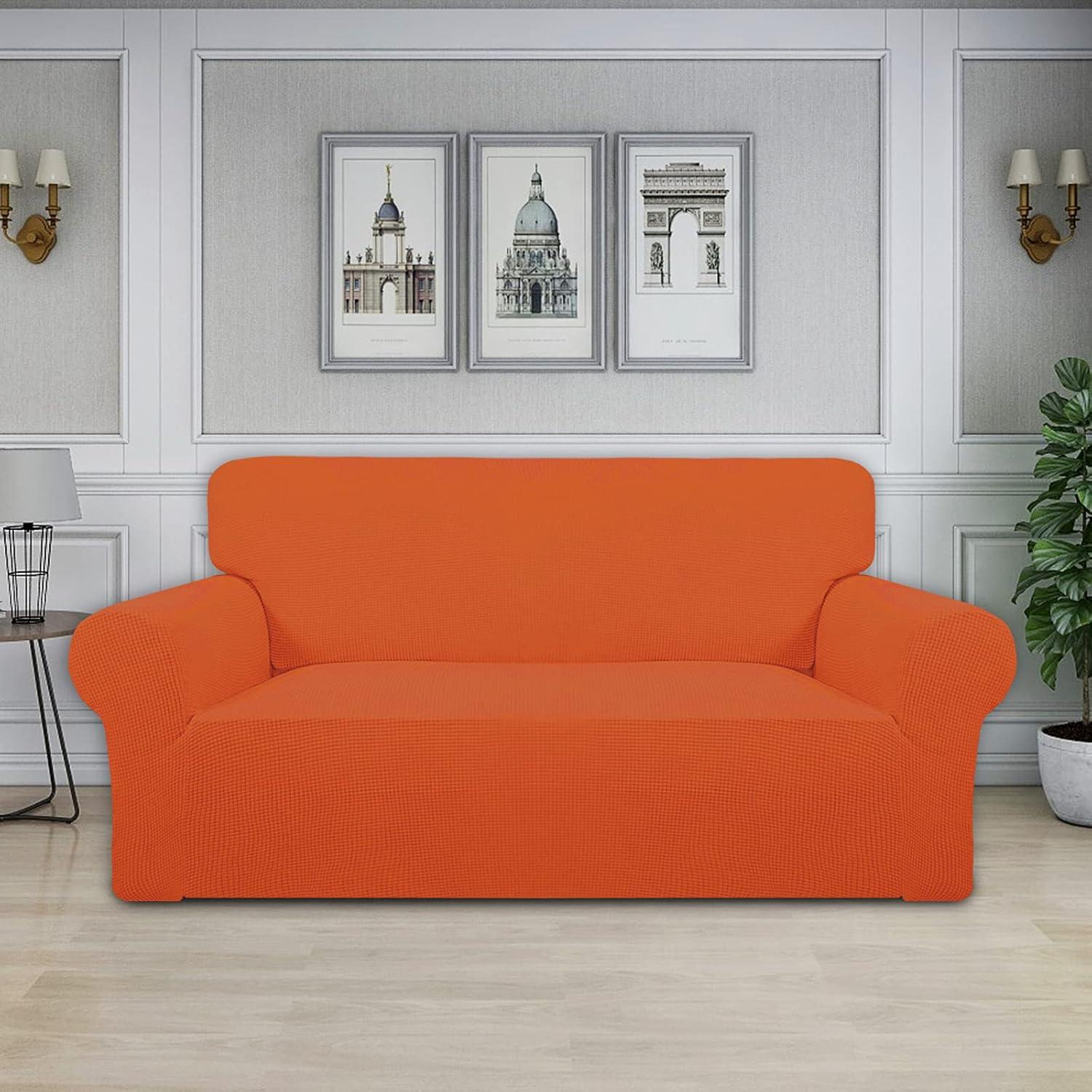 image:imageEasyGoing Stretch Sofa Slipcover 1Piece Sofa Cover Furniture Protector Couch Soft with Elastic Bottom for Kids Polyester Spandex Jacquard Fabric Small Checks Sofa Dark GrayOrange