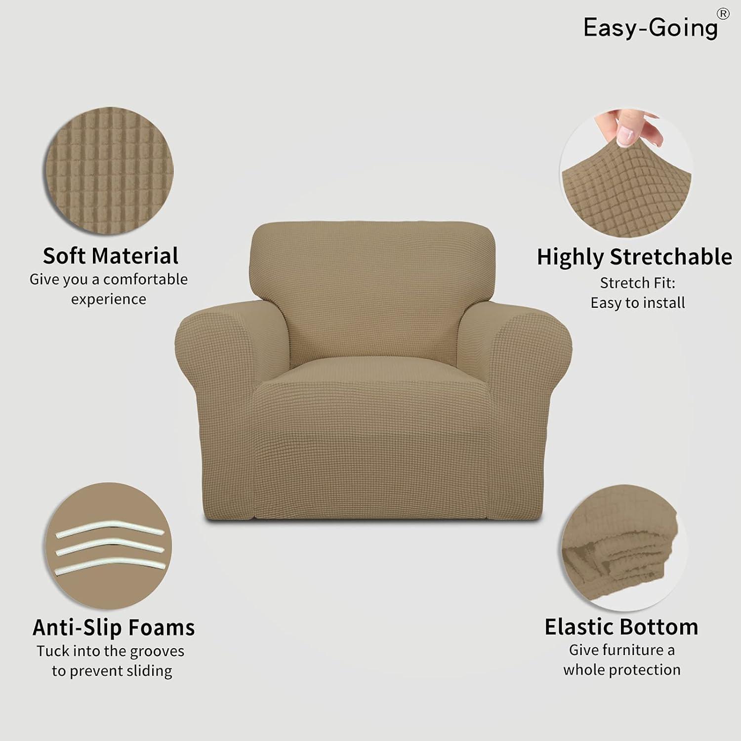 image:imageEasyGoing Stretch Sofa Slipcover 1Piece Sofa Cover Furniture Protector Couch Soft with Elastic Bottom for Kids Polyester Spandex Jacquard Fabric Small Checks Sofa Dark GrayTan