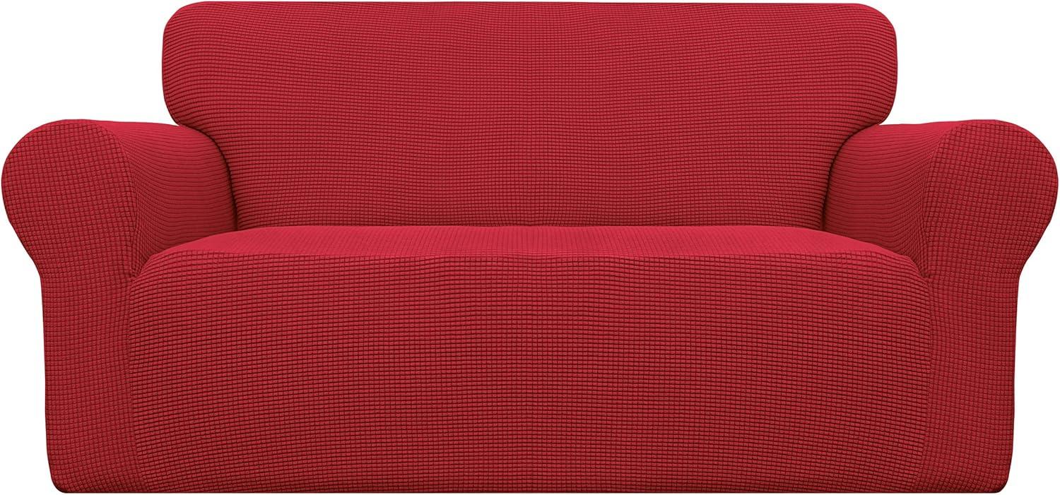 image:imageEasyGoing Stretch Sofa Slipcover 1Piece Sofa Cover Furniture Protector Couch Soft with Elastic Bottom for Kids Polyester Spandex Jacquard Fabric Small Checks Sofa Dark GrayChristmas Red